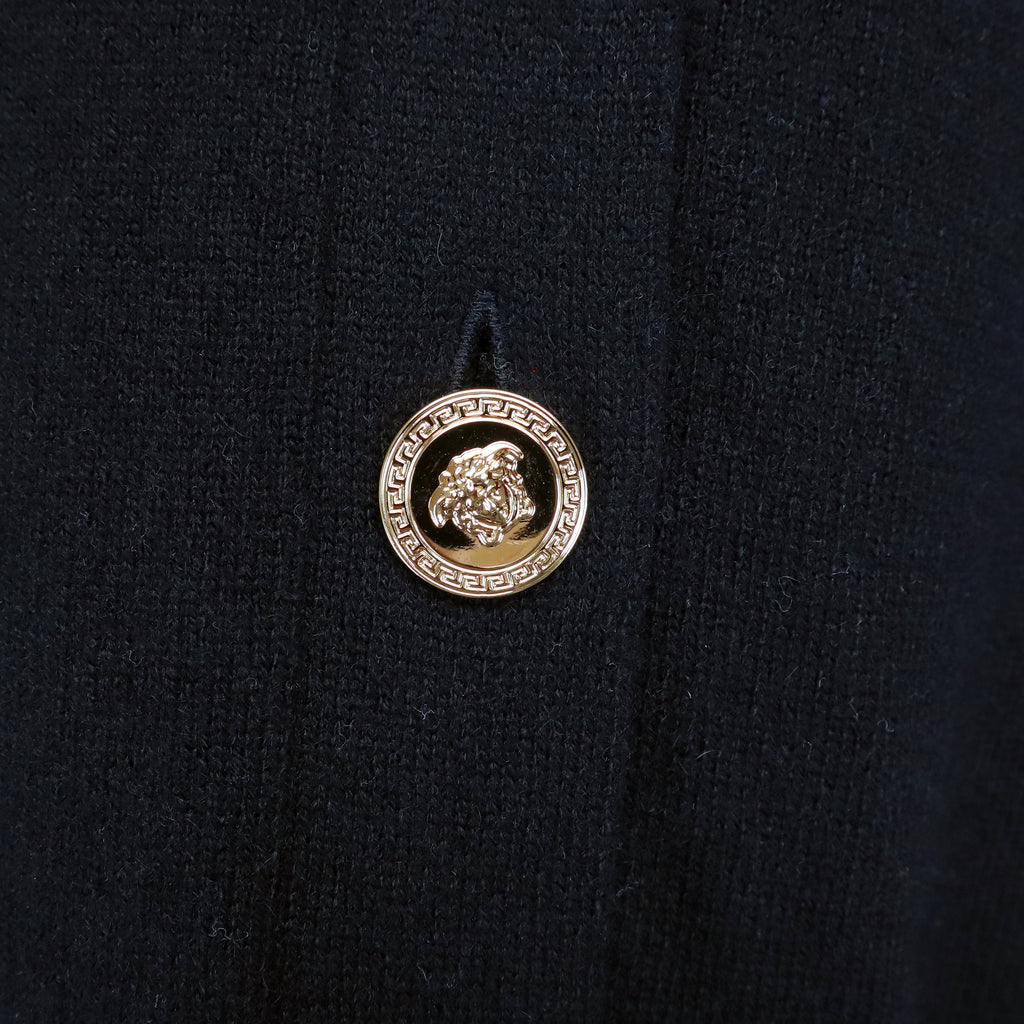 VERSACE BLACK BOXY 95% CASHMERE CARDIGAN WITH MEDUSA LOGO BUTTONS - SIZE 38