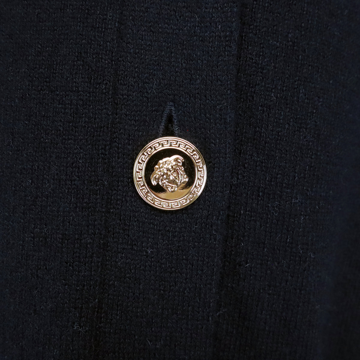 VERSACE BLACK BOXY 95% CASHMERE CARDIGAN WITH MEDUSA LOGO BUTTONS - SIZE 38