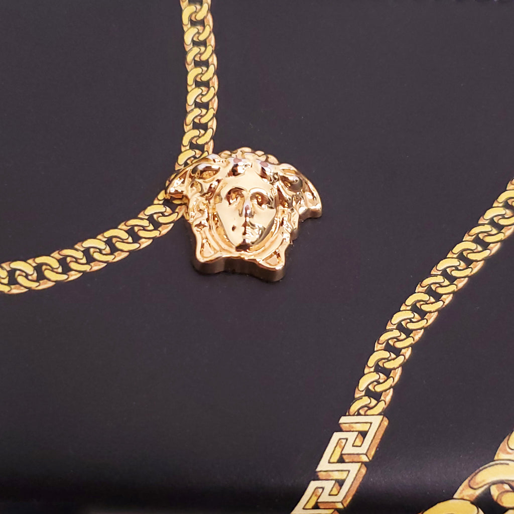 VERSACE BLACK CHAIN PRINT LEATHER CARD CASE WITH KEYCHAIN