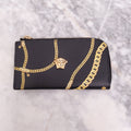 VERSACE BLACK CHAIN PRINT LEATHER CARD CASE WITH KEYCHAIN