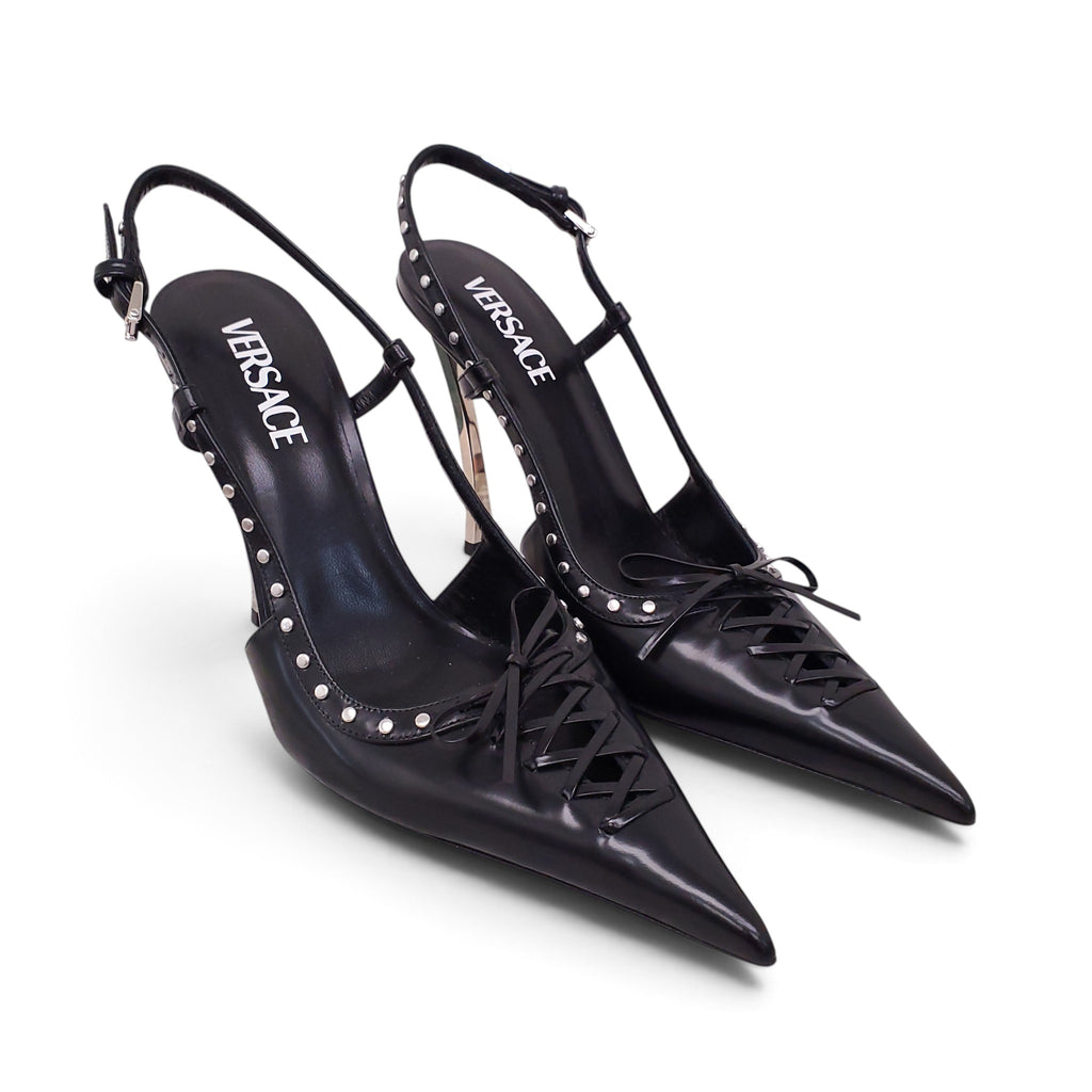 VERSACE BLACK CORSET HEELS WITH STUDS - SIZE 39