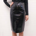 VERSACE BLACK CROC EFFECT EMBOSSED LEATHER MIDI SKIRT - SIZE 38