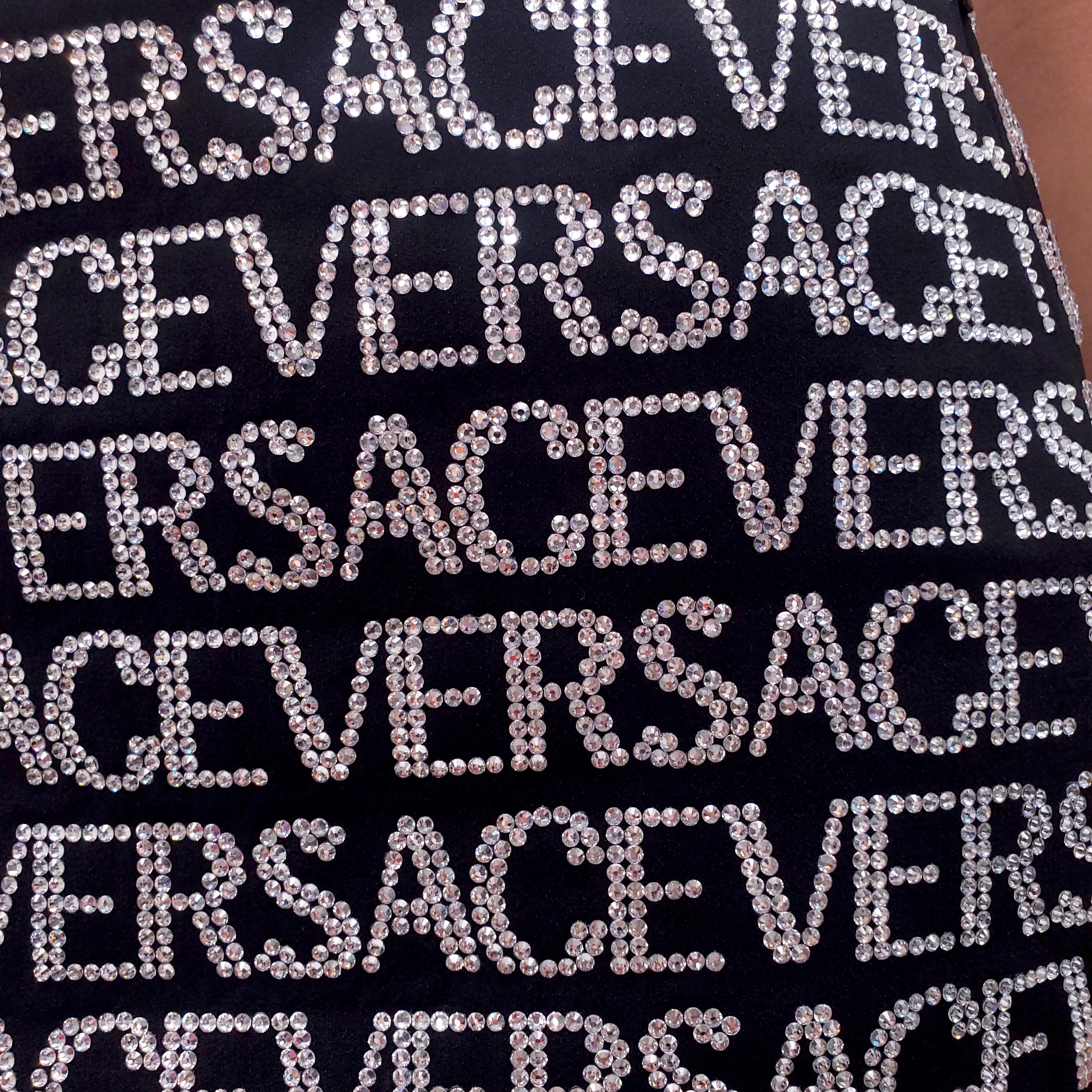 VERSACE BLACK CRYSTAL LOGO MINI SKIRT - SIZE 38