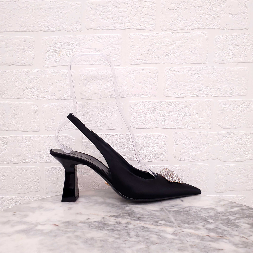 VERSACE BLACK CRYSTAL SATIN PUMPS - SIZE 39.5