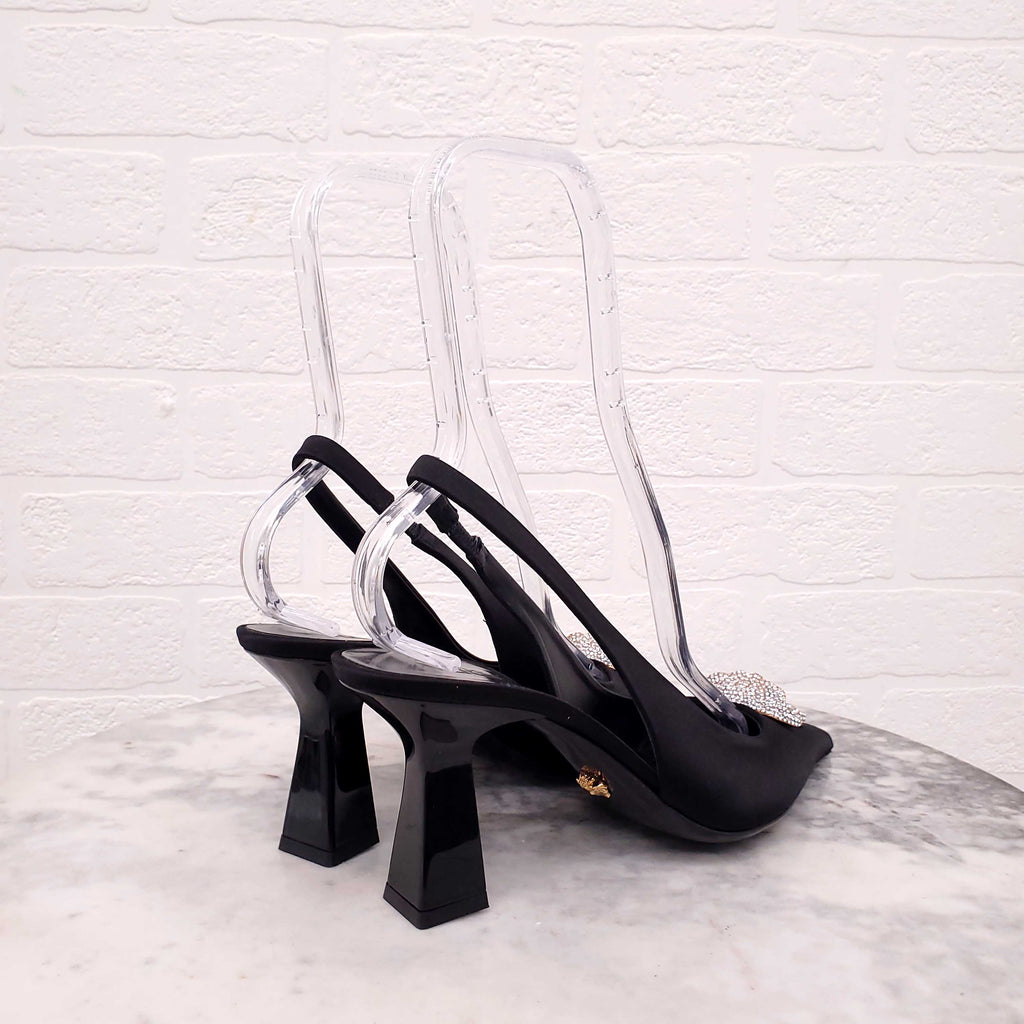 VERSACE BLACK CRYSTAL SATIN PUMPS - SIZE 39.5