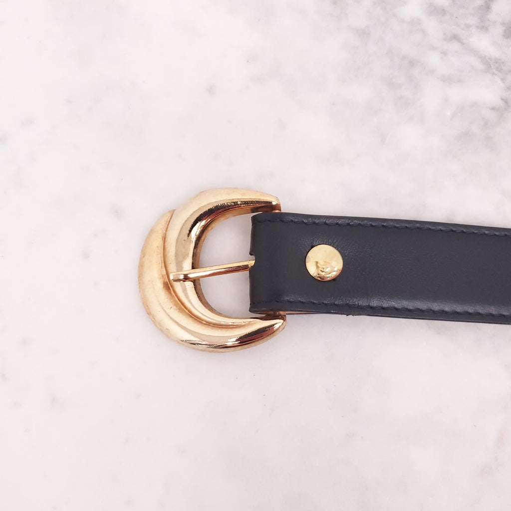 VERSACE BLACK LEATHER BELT WITH GOLD BUCKLE - SIZE 60