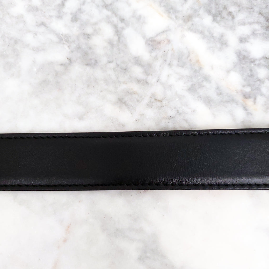 VERSACE BLACK LEATHER BELT WITH GOLD BUCKLE - SIZE 60