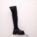 VERSACE BLACK LEATHER PLATFORM KNEE HIGH BOOTS - SIZE 40