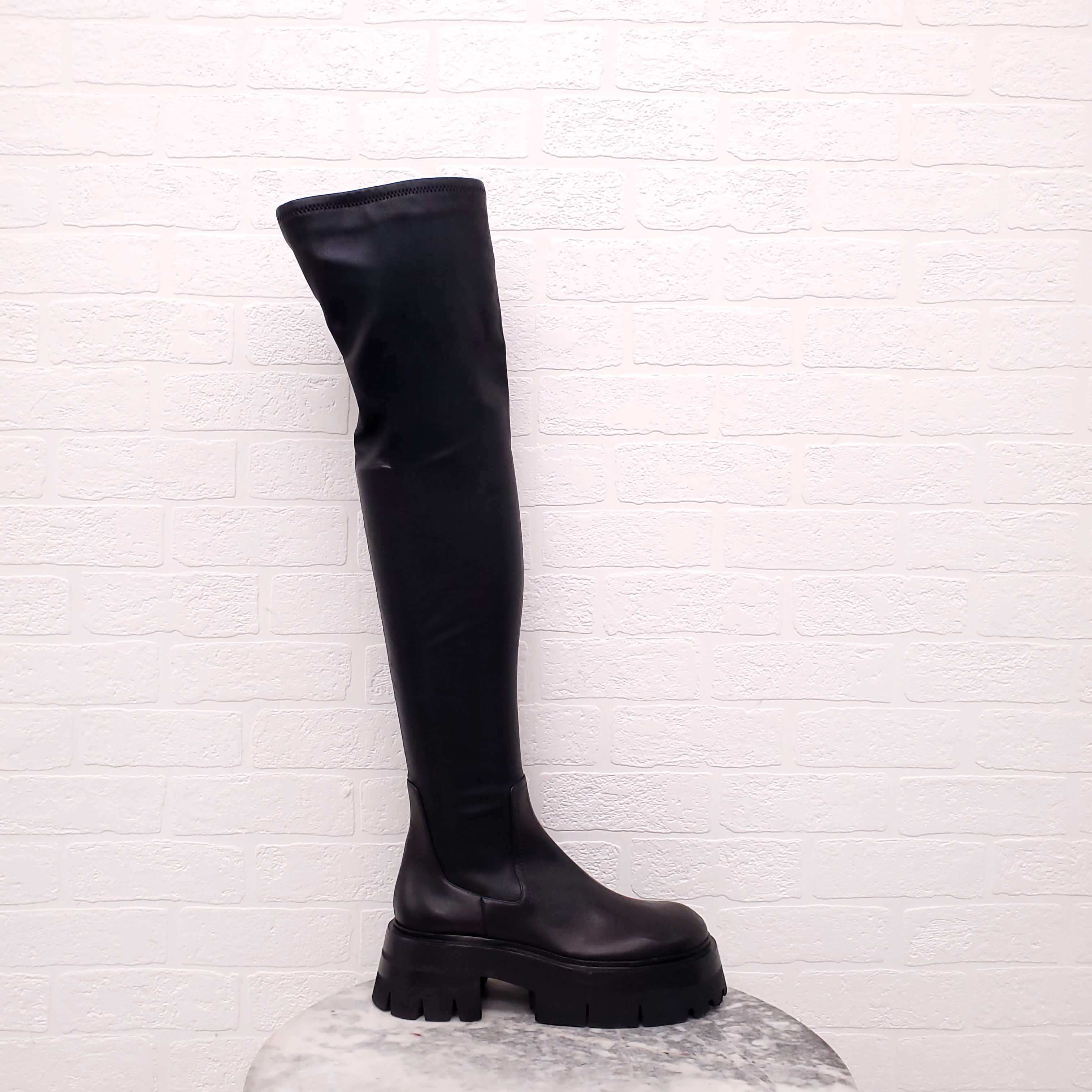 VERSACE BLACK LEATHER PLATFORM KNEE HIGH BOOTS - SIZE 40