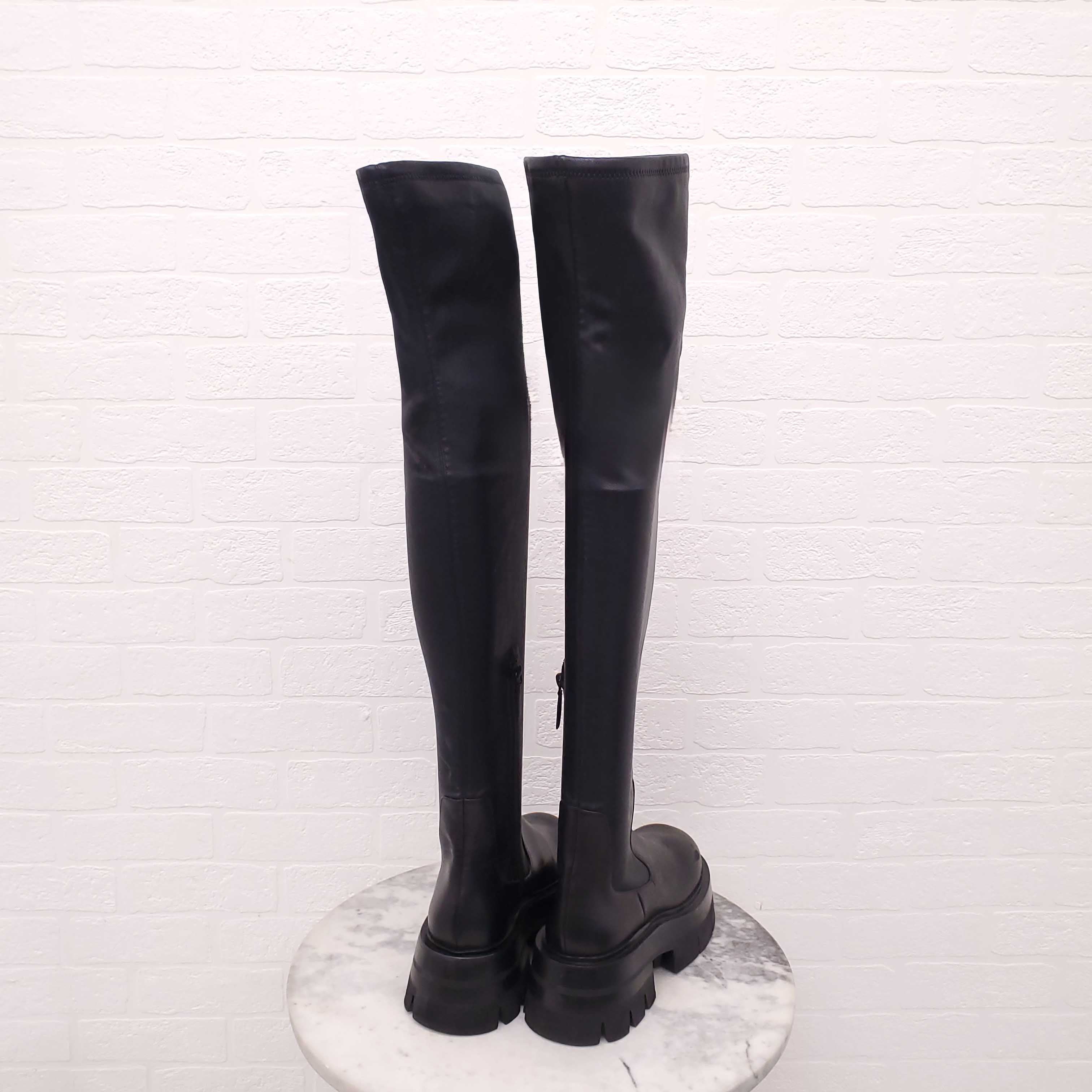 VERSACE BLACK LEATHER PLATFORM KNEE HIGH BOOTS - SIZE 40