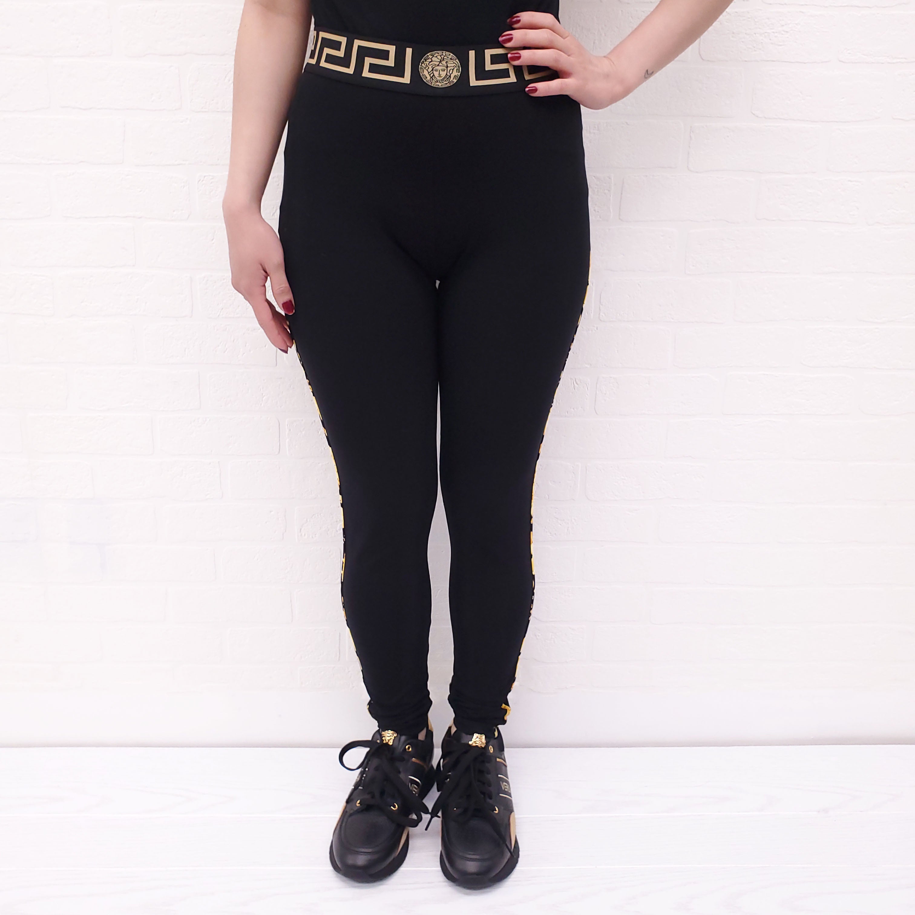 VERSACE BLACK MEDUSA LOGO LEGGINGS - SIZE 2