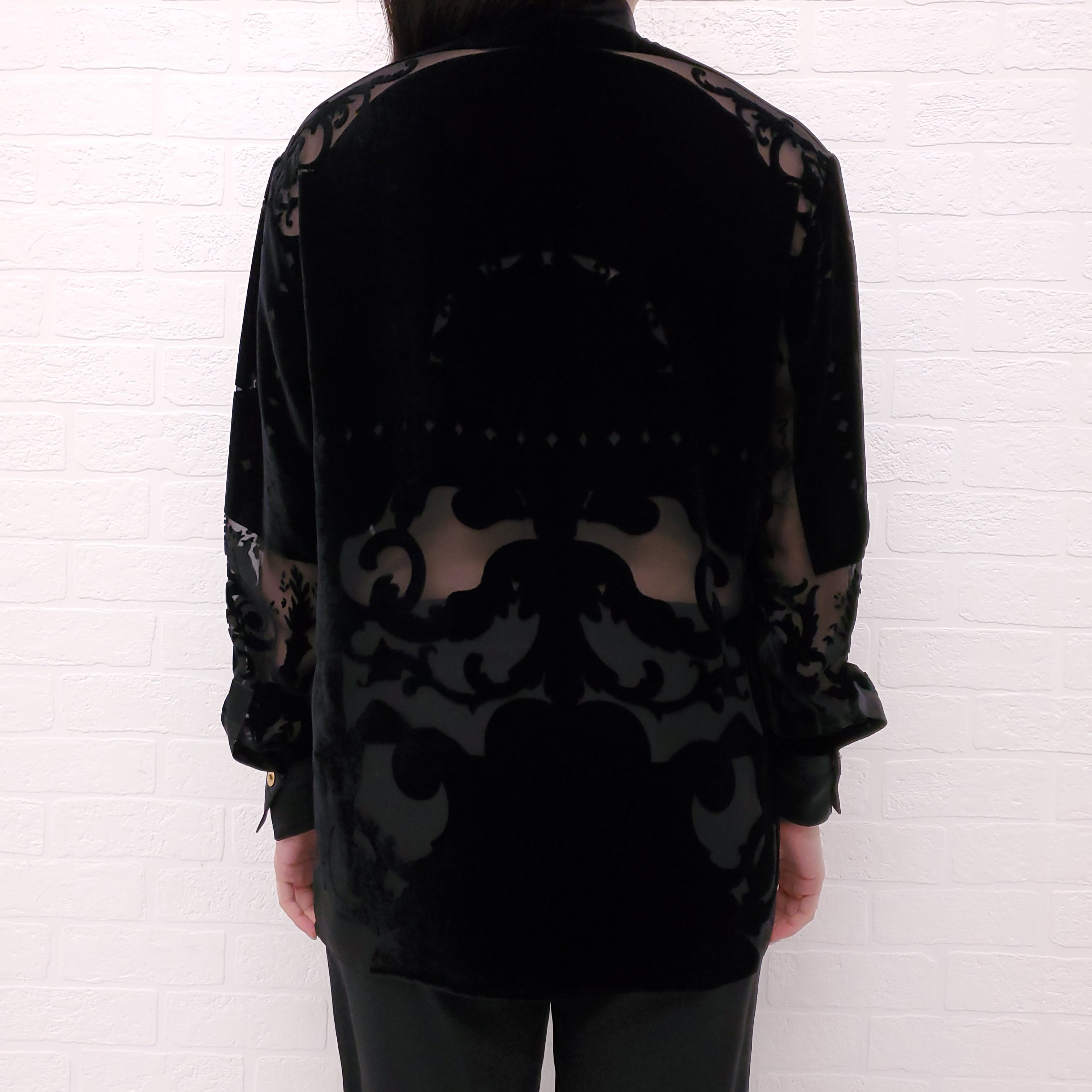 VERSACE BLACK VELVET BLOUSE WITH MEDUSA BUTTONS - SIZE 38