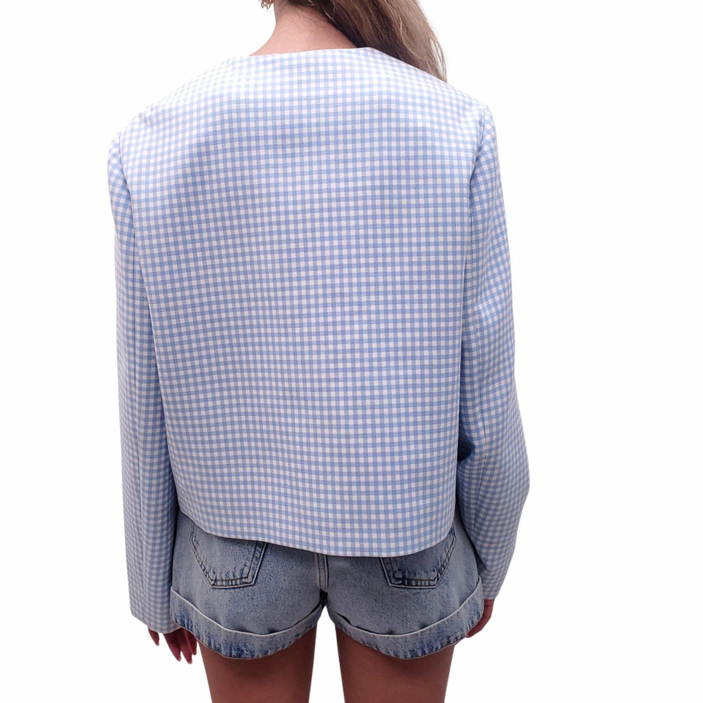 VERSACE BLUE GINGHAM JACKET WITH MEDUSA BUTTONS - SIZE 48