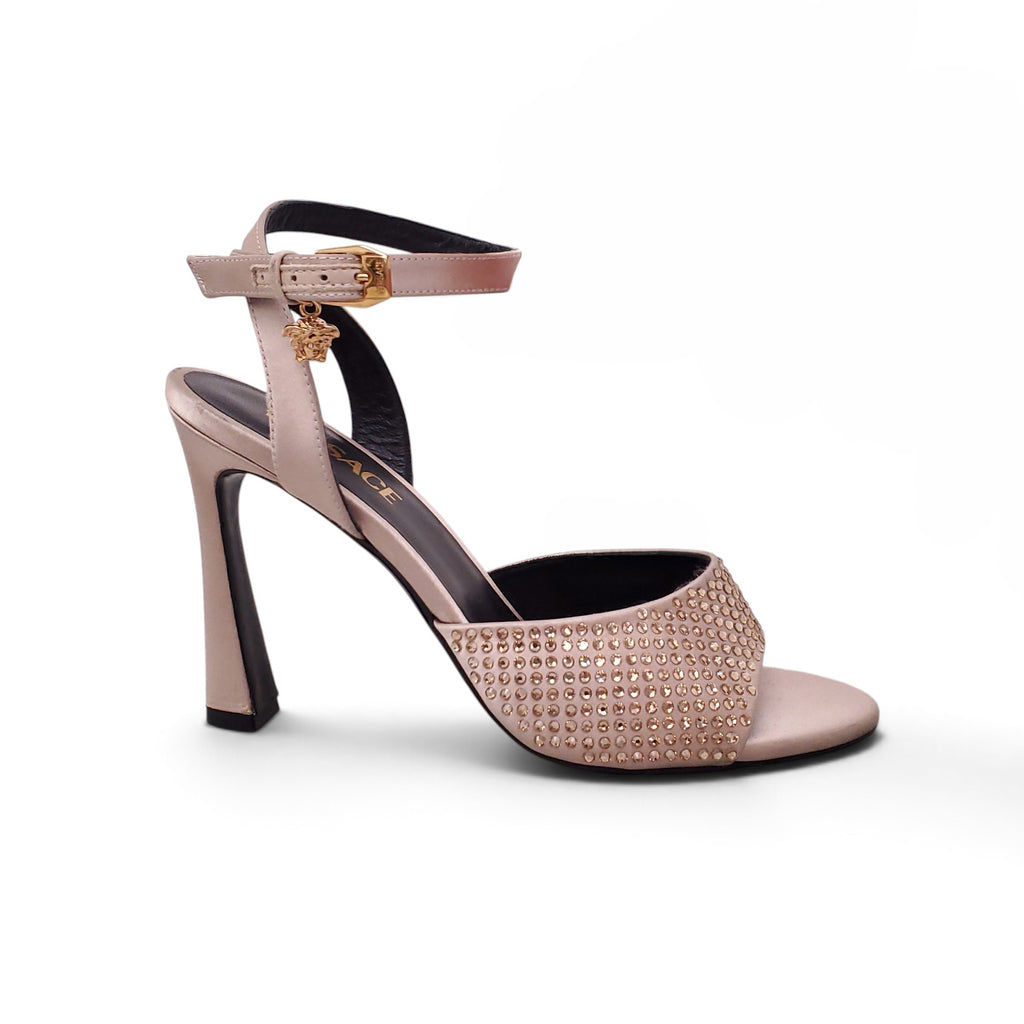 VERSACE CHAMPAGNE CRYSTAL HEELS WITH MEDUSA - SIZE 38.5