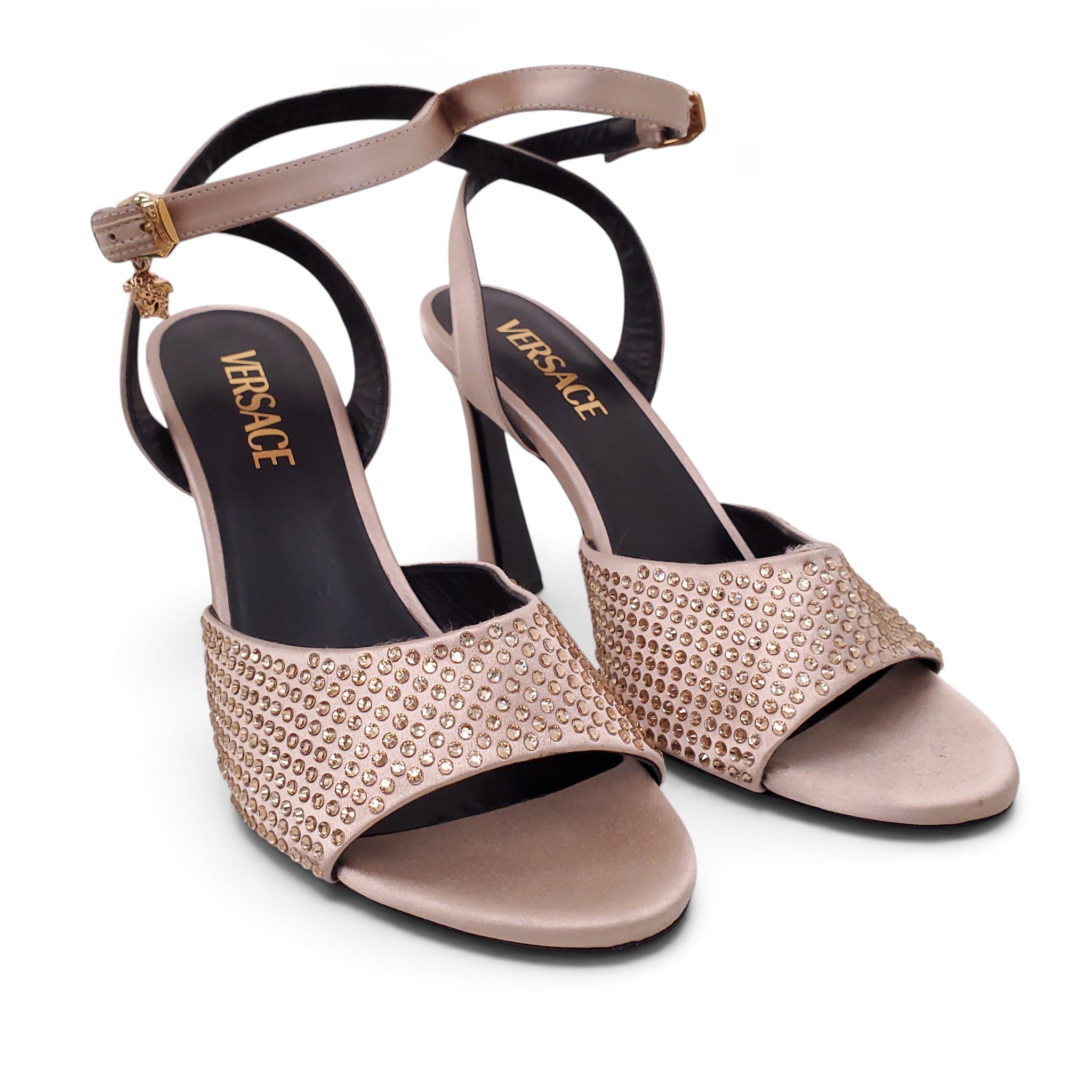 VERSACE CHAMPAGNE CRYSTAL HEELS WITH MEDUSA - SIZE 38.5