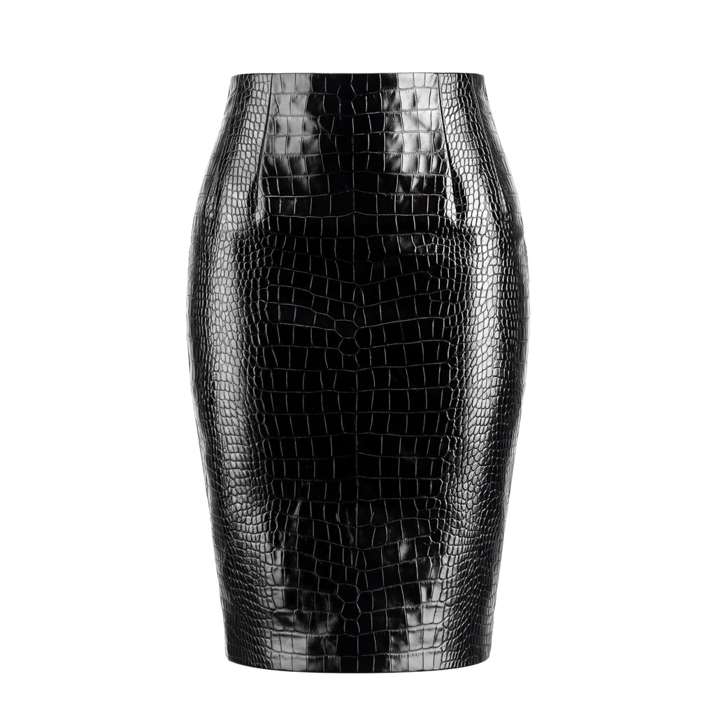 VERSACE CROCODILE EMBOSSED MIDI SKIRT - SIZE 40