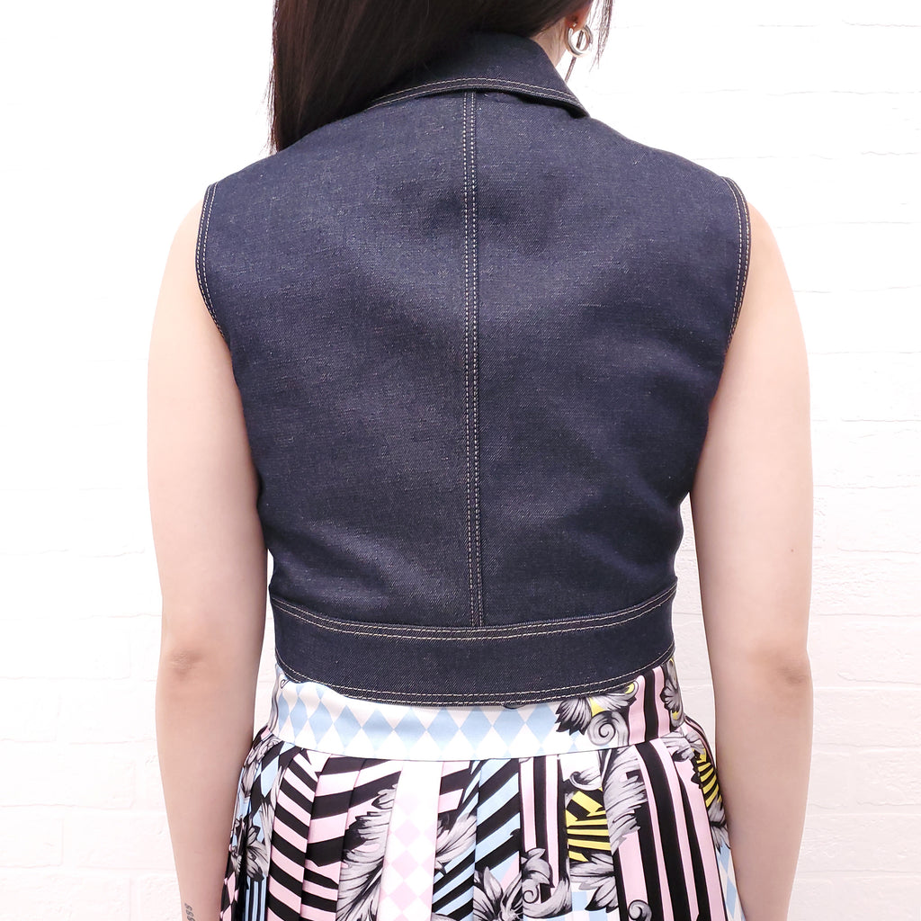 VERSACE DENIM CROPPED VEST WITH MEDUSA BUTTONS - SIZE 38