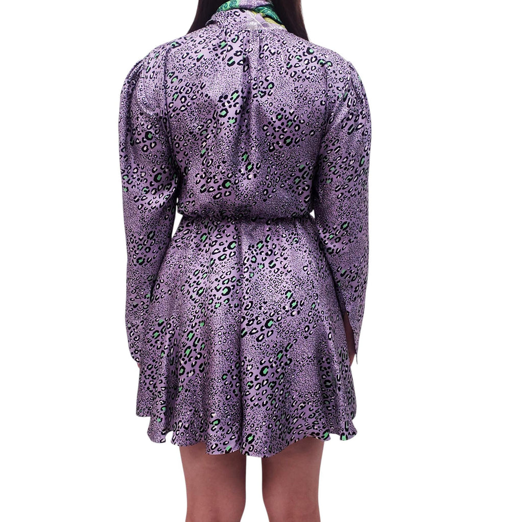 VERSACE GREEN LEOPARD DRESS WITH TIE DETAIL - SIZE 38