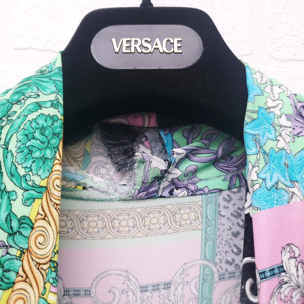 VERSACE GREEN MULTI-PATTERNED DRAPED BODYSUIT - SIZE 38