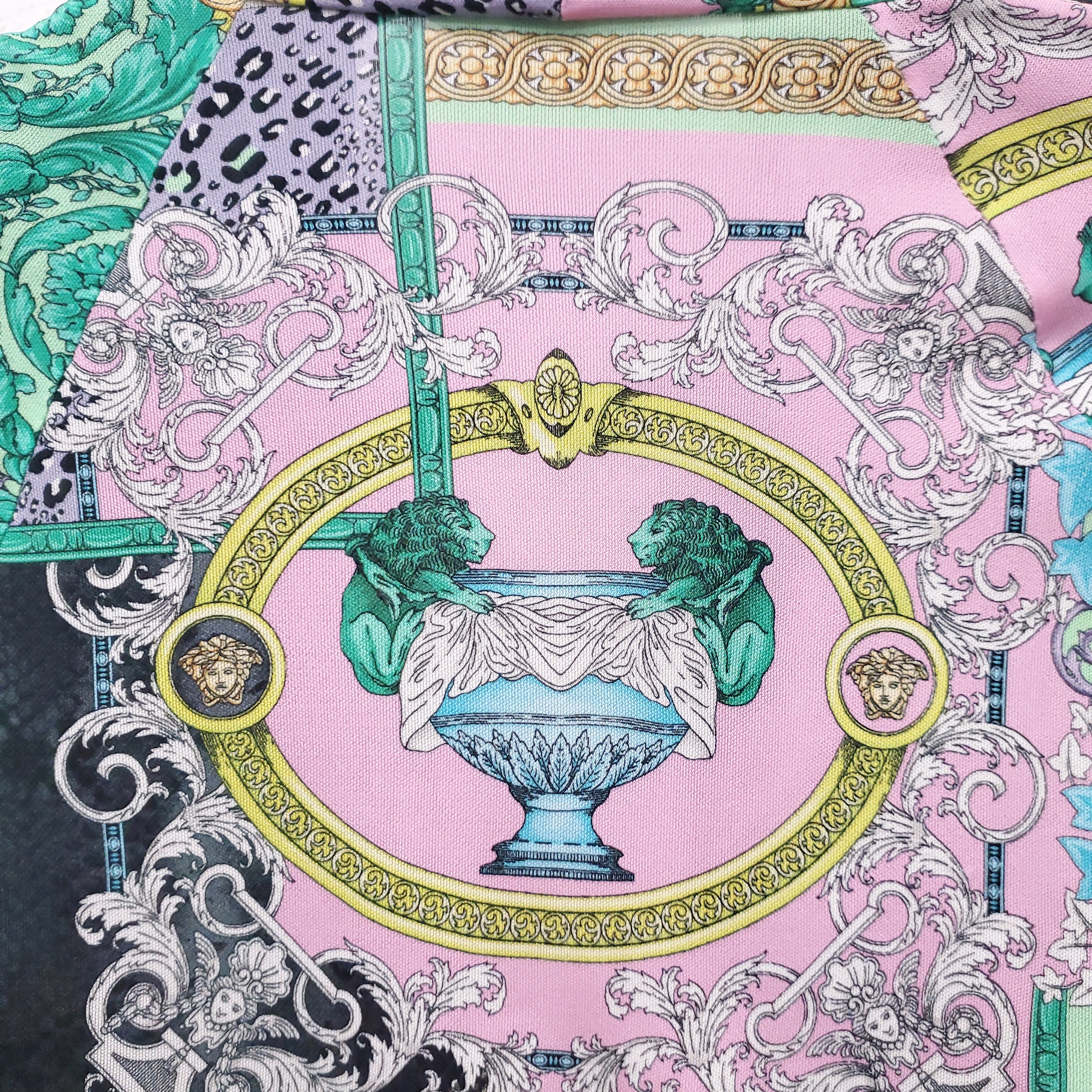 VERSACE GREEN MULTI-PATTERNED DRAPED BODYSUIT - SIZE 38