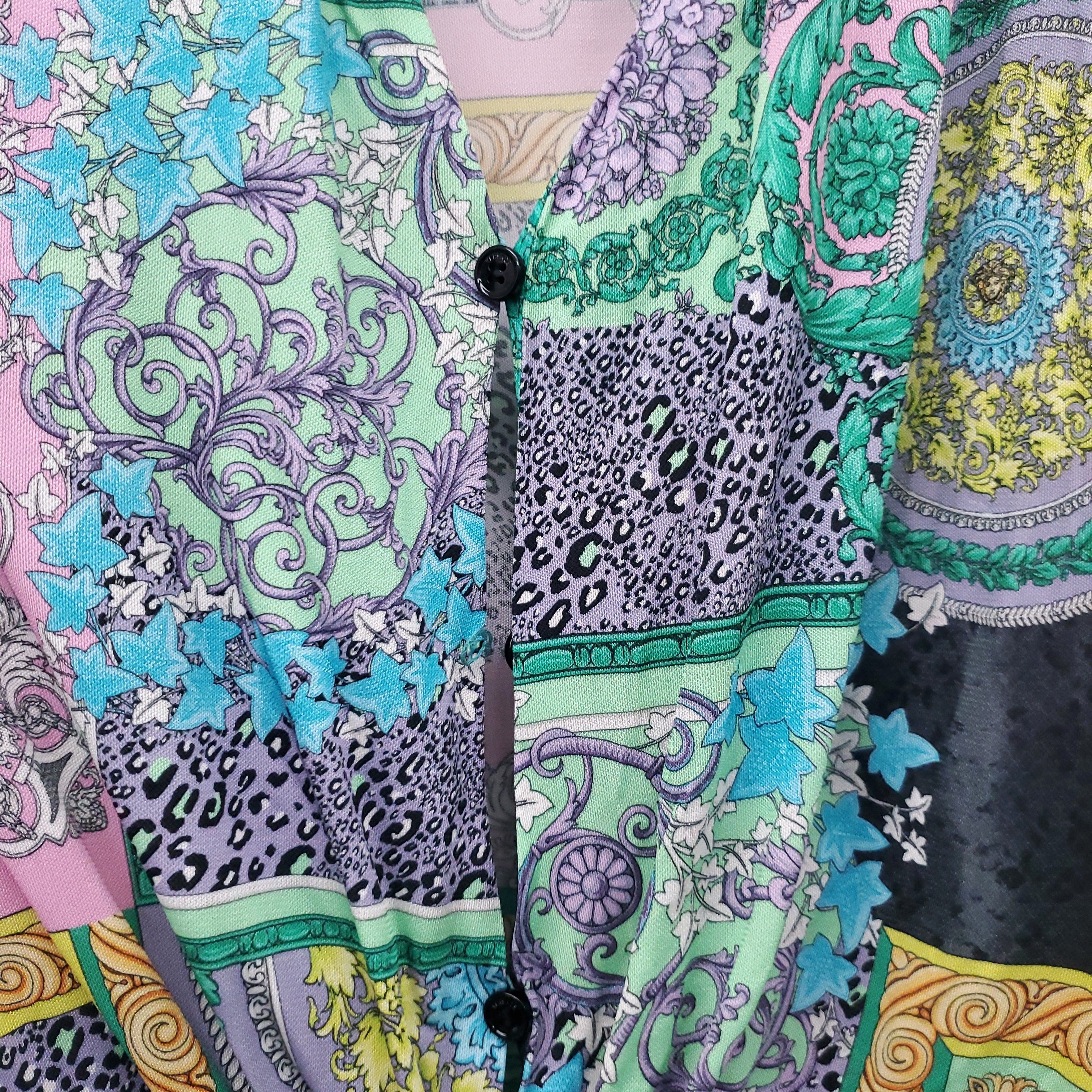 VERSACE GREEN MULTI-PATTERNED DRAPED BODYSUIT - SIZE 38