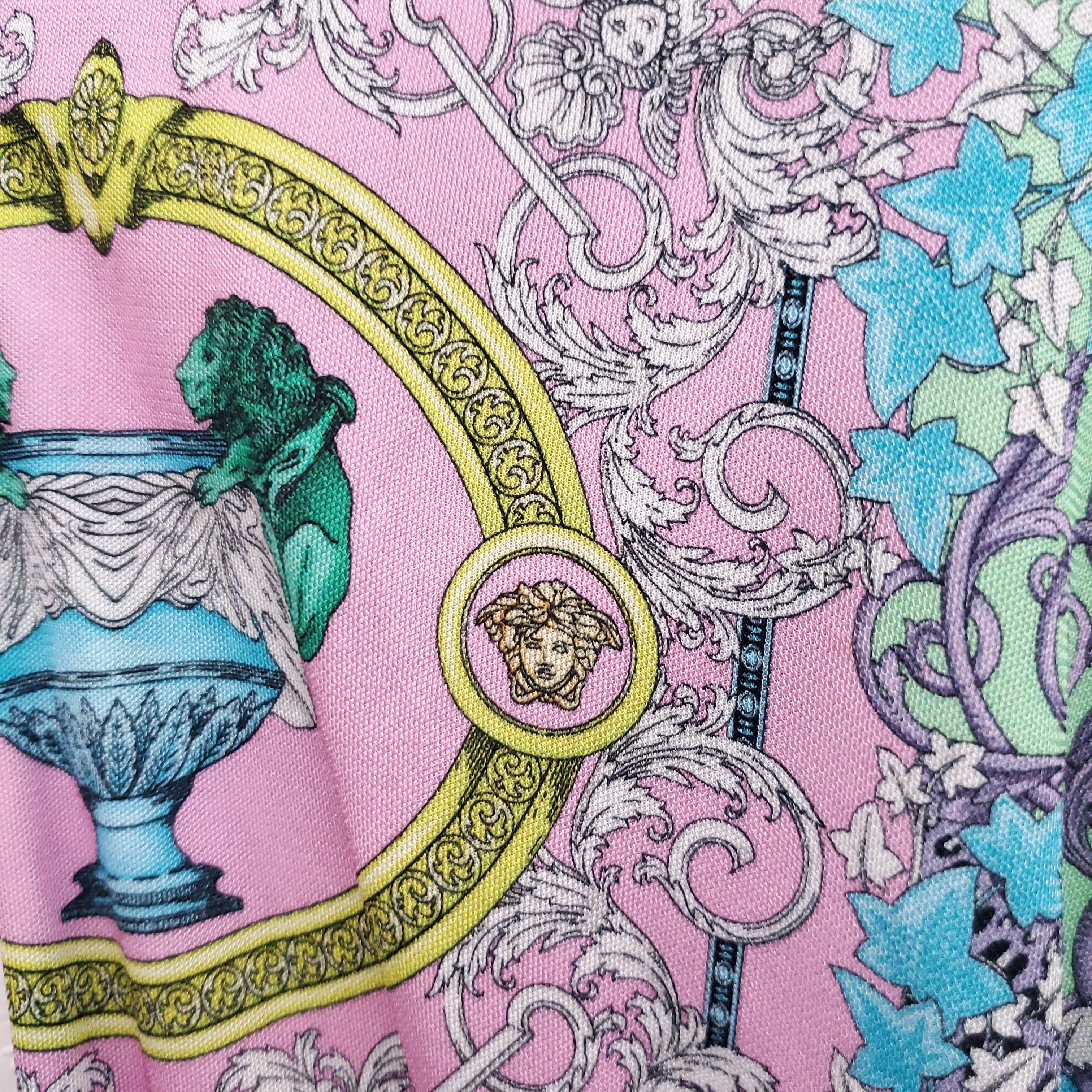 VERSACE GREEN MULTI-PATTERNED DRAPED BODYSUIT - SIZE 38