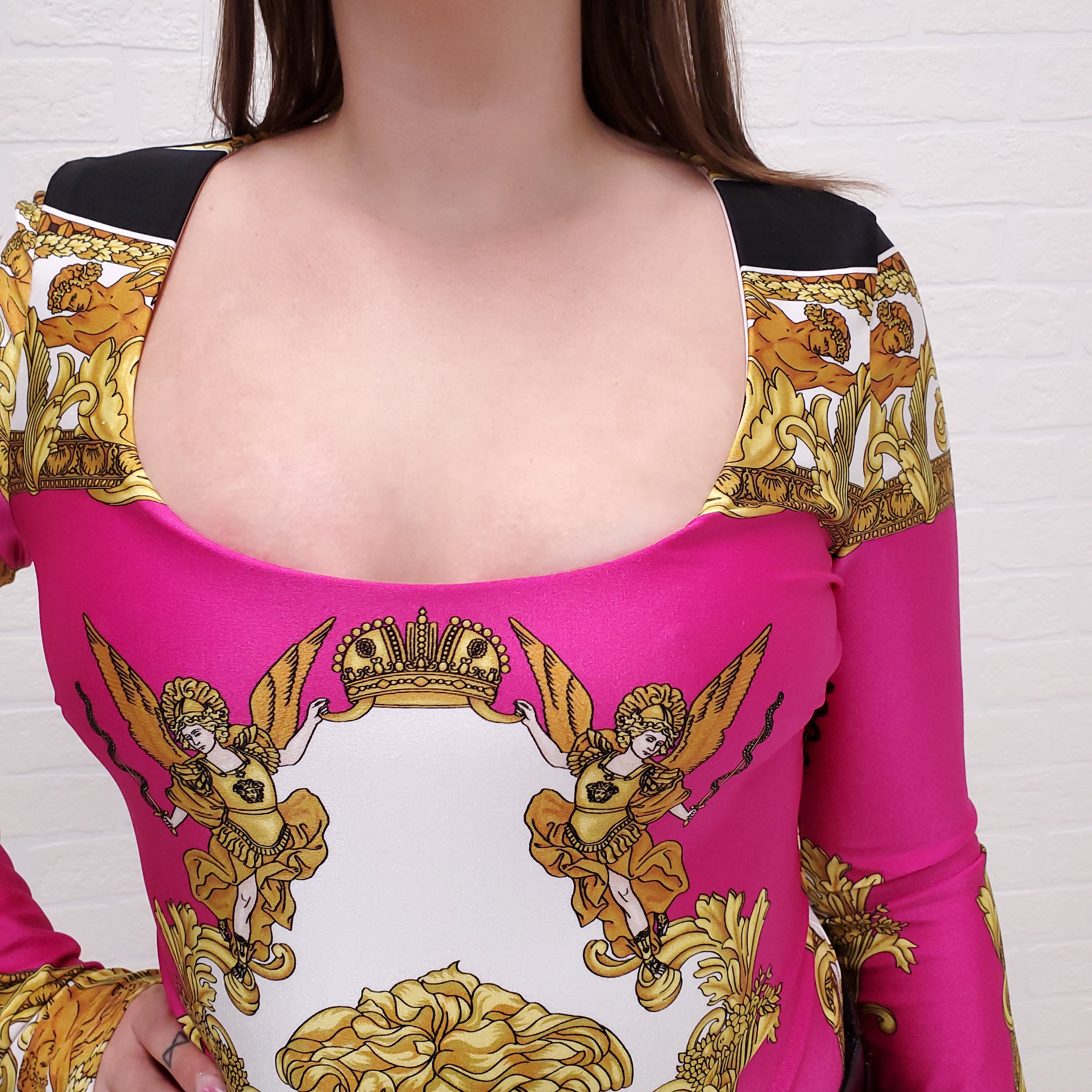 VERSACE MEDUSA RENAISSANCE PRINT BODYSUIT BLACK/GOLD/WHITE - SIZE 44