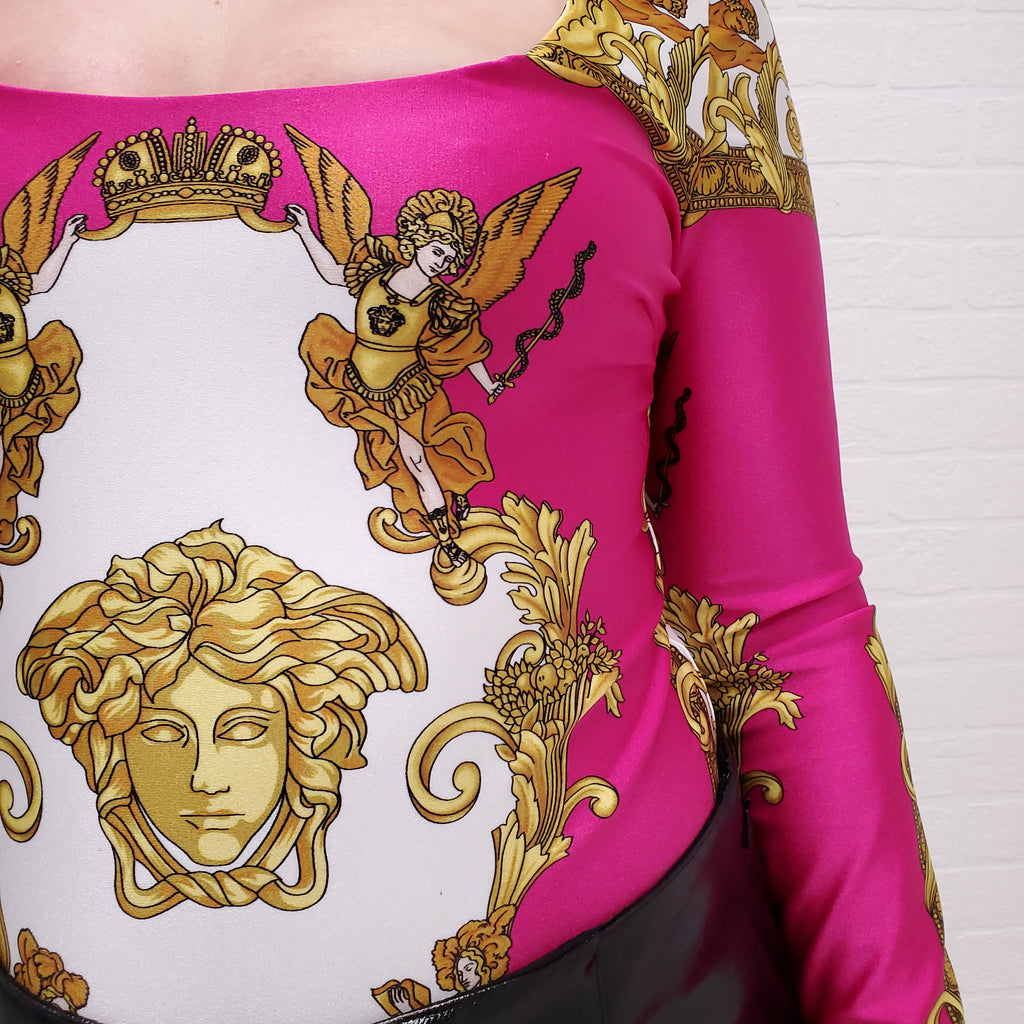 VERSACE MEDUSA RENAISSANCE PRINT BODYSUIT BLACK/GOLD/WHITE - SIZE 44