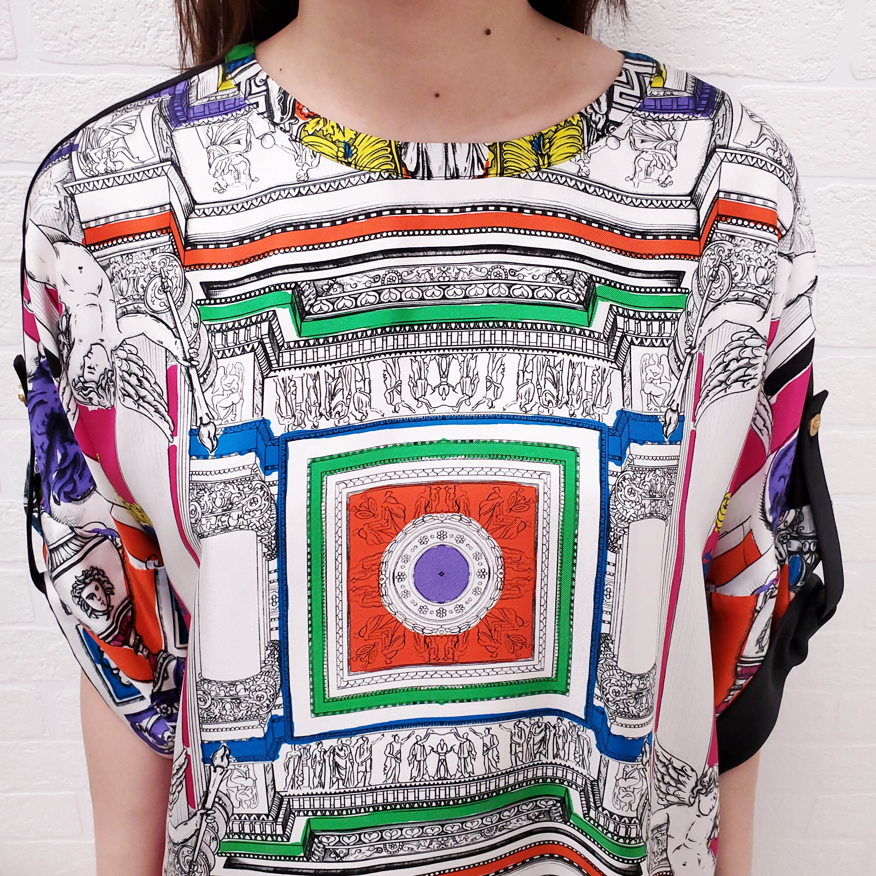 VERSACE MULTI-COLOUR SILK PATTERNED BLOUSE - SIZE 46