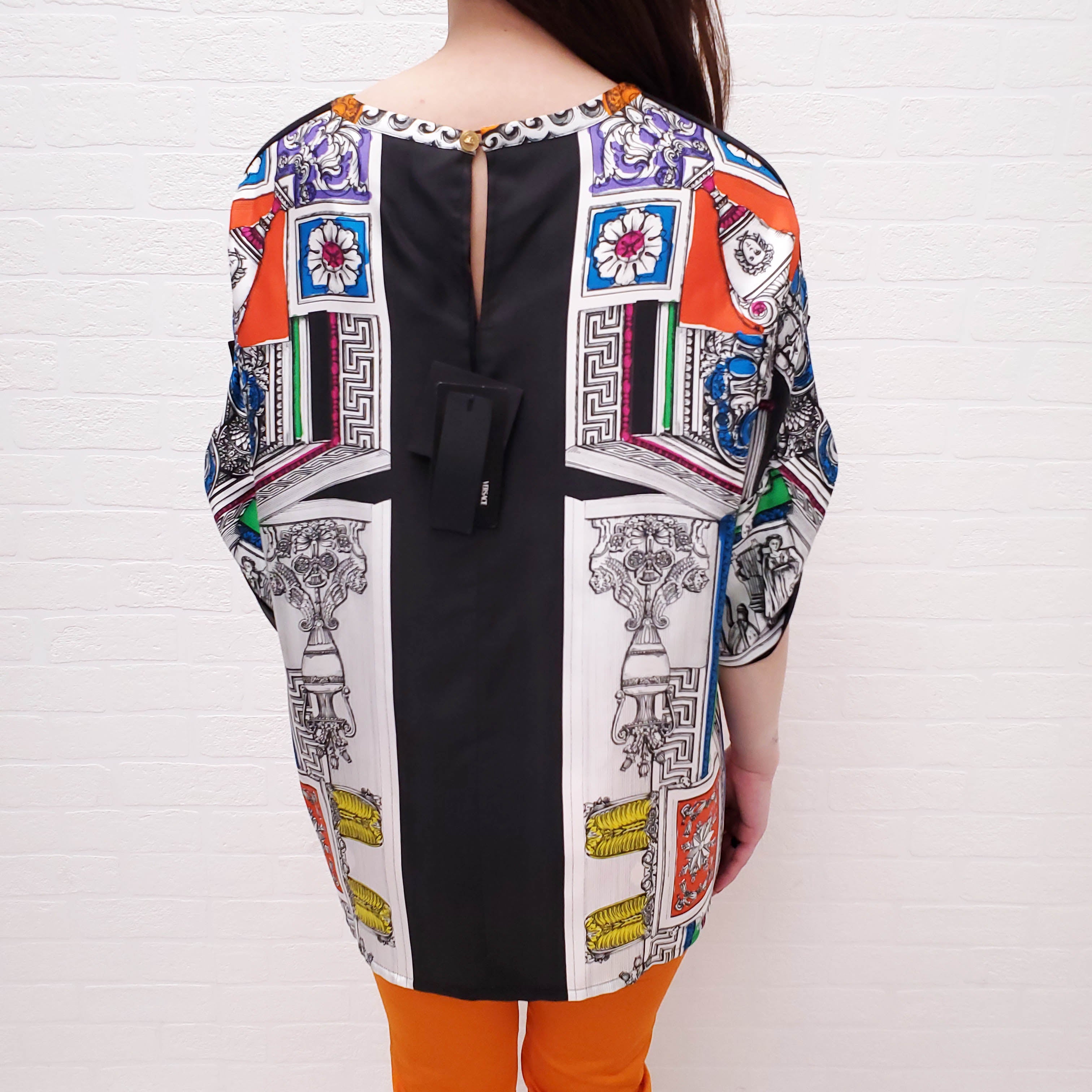 VERSACE MULTI-COLOUR SILK PATTERNED BLOUSE - SIZE 46