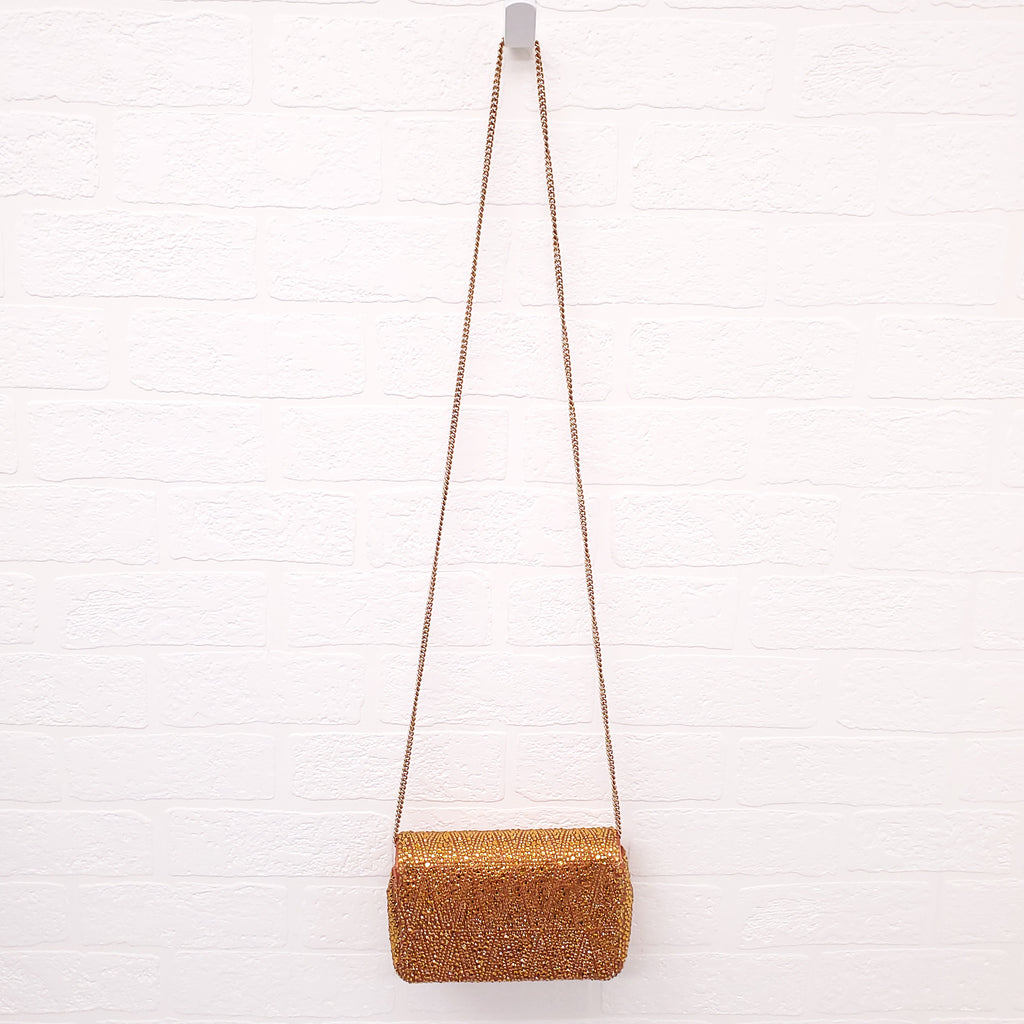 VERSACE ORANGE MINI VIRTUS CRYSTAL PAVÉ EVENING BAG