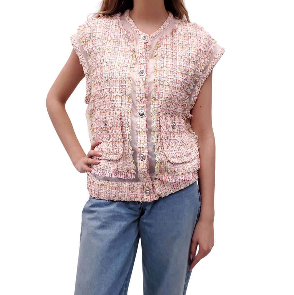 VERSACE OVERSIZED PINK ORGANZA TWEED VEST - SIZE 40
