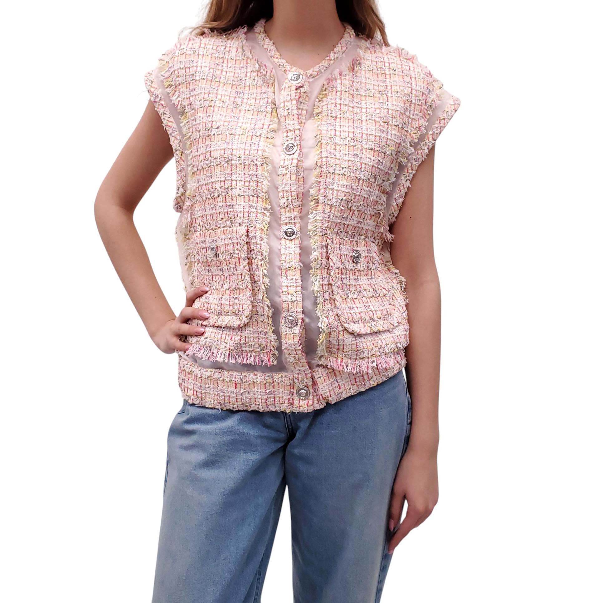 VERSACE OVERSIZED PINK ORGANZA TWEED VEST - SIZE 40