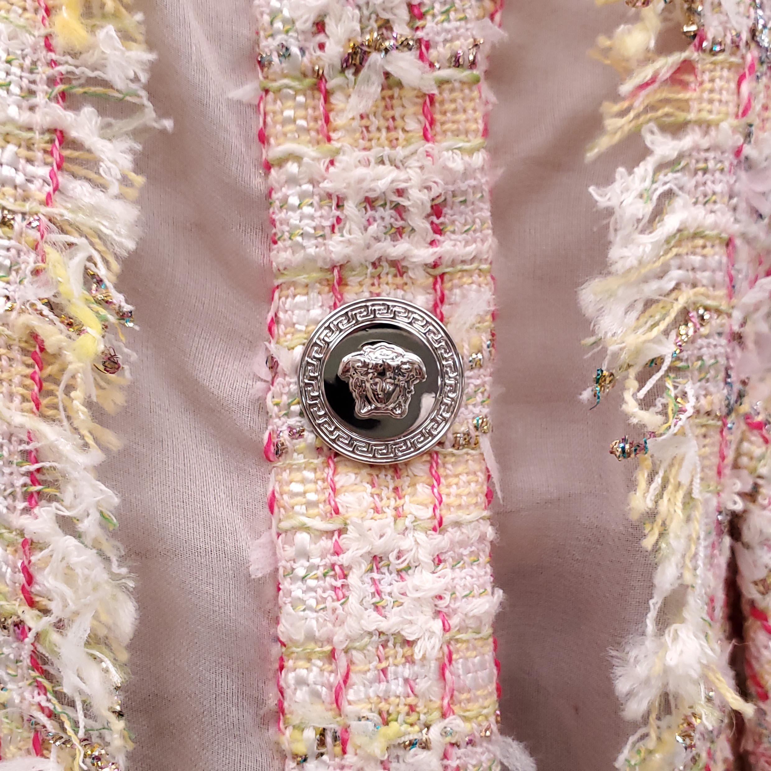 VERSACE OVERSIZED PINK ORGANZA TWEED VEST - SIZE 40