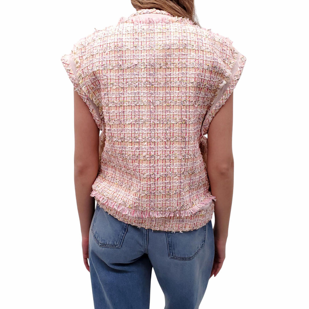 VERSACE OVERSIZED PINK ORGANZA TWEED VEST - SIZE 40