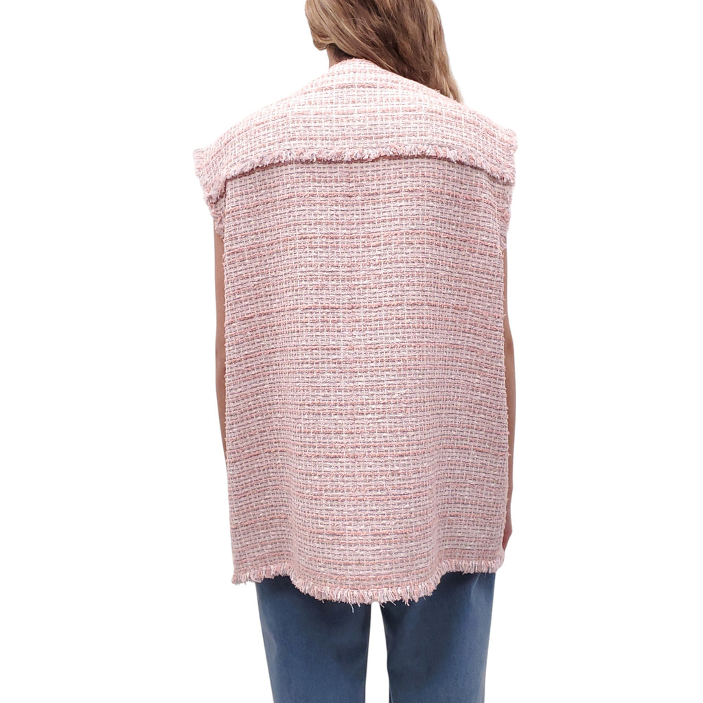 VERSACE OVERSIZED PINK TWEED VEST WITH MEDUSA BUTTONS - SIZE 42