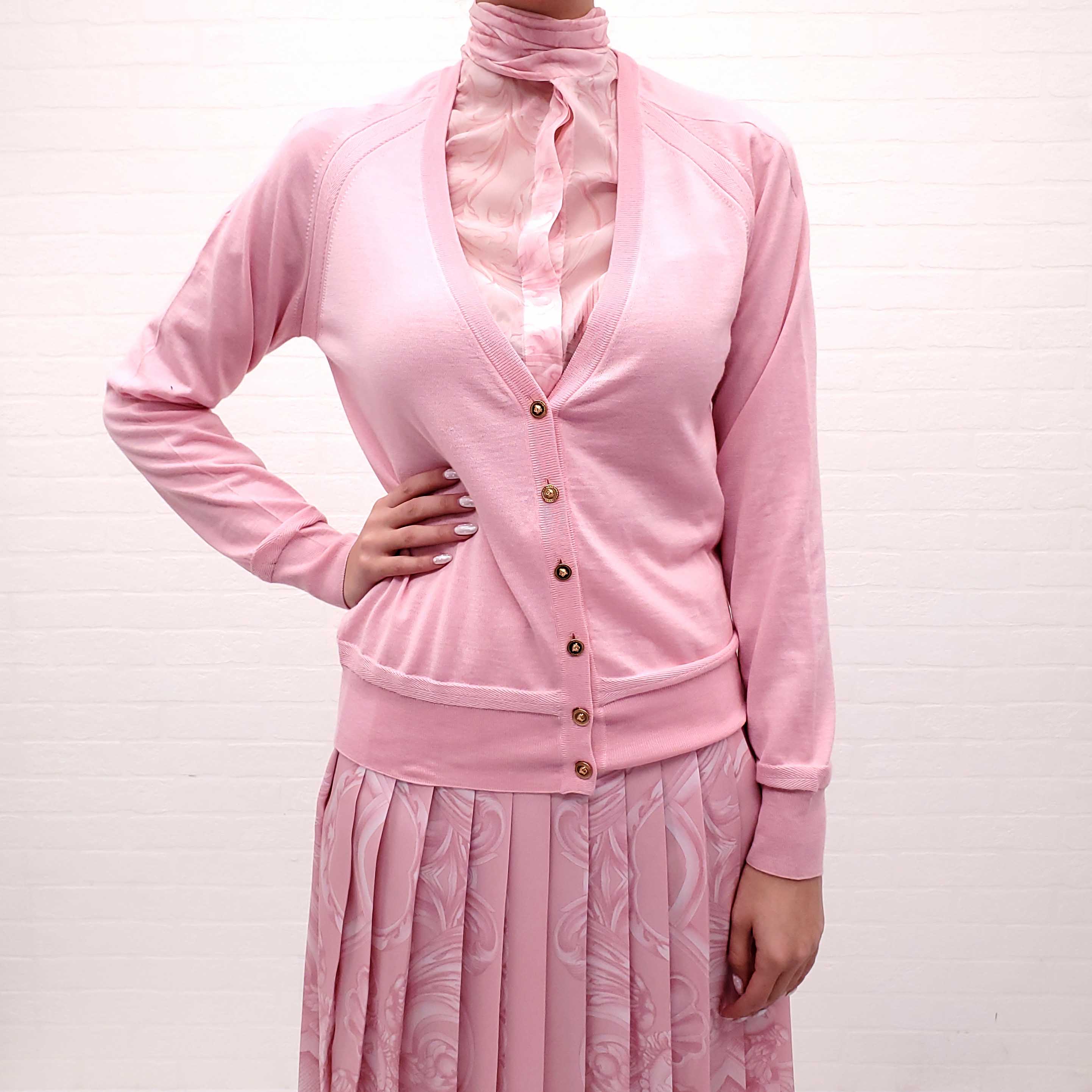 VERSACE PINK CARDIGAN WITH MEDUSA BUTTONS - SIZE 40