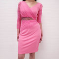 VERSACE PINK DRAPED MINI DRESS WITH MESH AND CRYSTAL DETAIL - SIZE 40