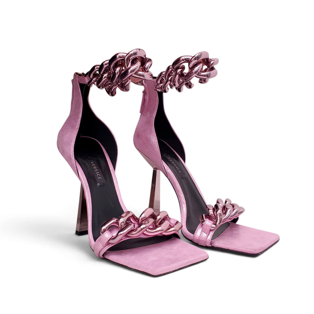 VERSACE PINK HEELS WITH CHAIN DETAIL - SIZE 39