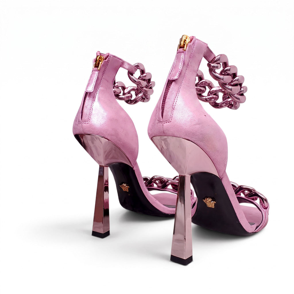 VERSACE PINK HEELS WITH CHAIN DETAIL - SIZE 39