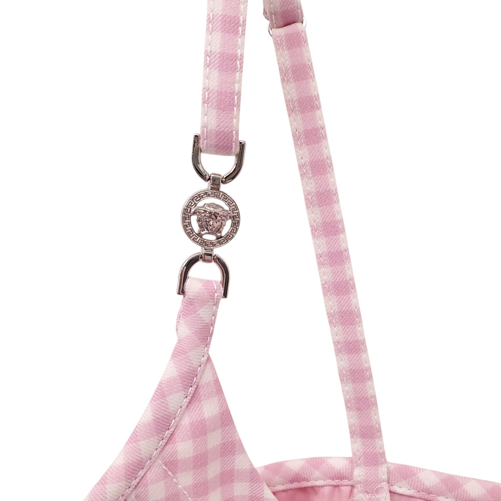 VERSACE PINK MEDUSA '95 GINGHAM VIRGIN WOOL BUSTIER TOP - SIZE 50