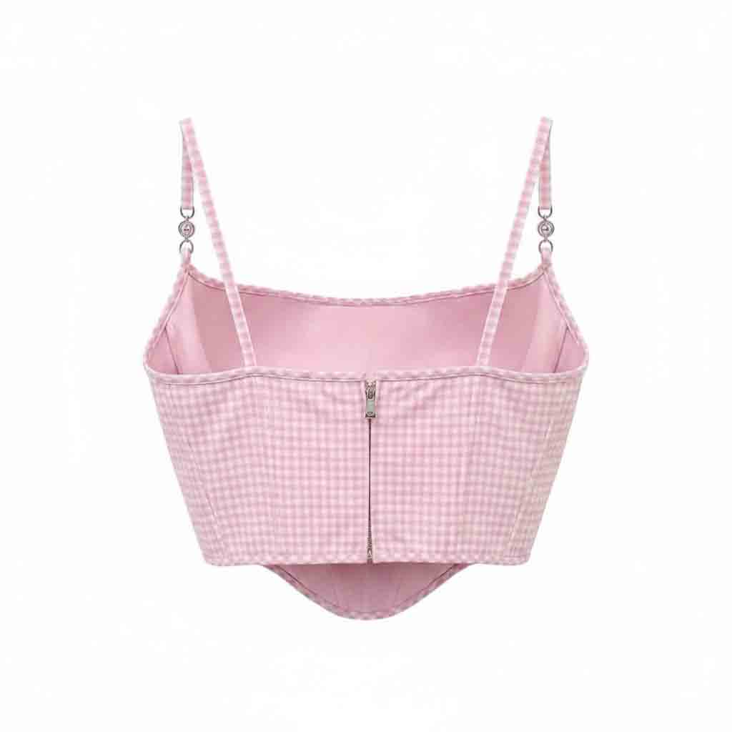 VERSACE PINK MEDUSA '95 GINGHAM VIRGIN WOOL BUSTIER TOP - SIZE 50