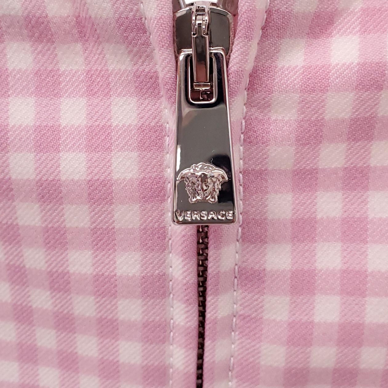 VERSACE PINK MEDUSA '95 GINGHAM VIRGIN WOOL BUSTIER TOP - SIZE 50