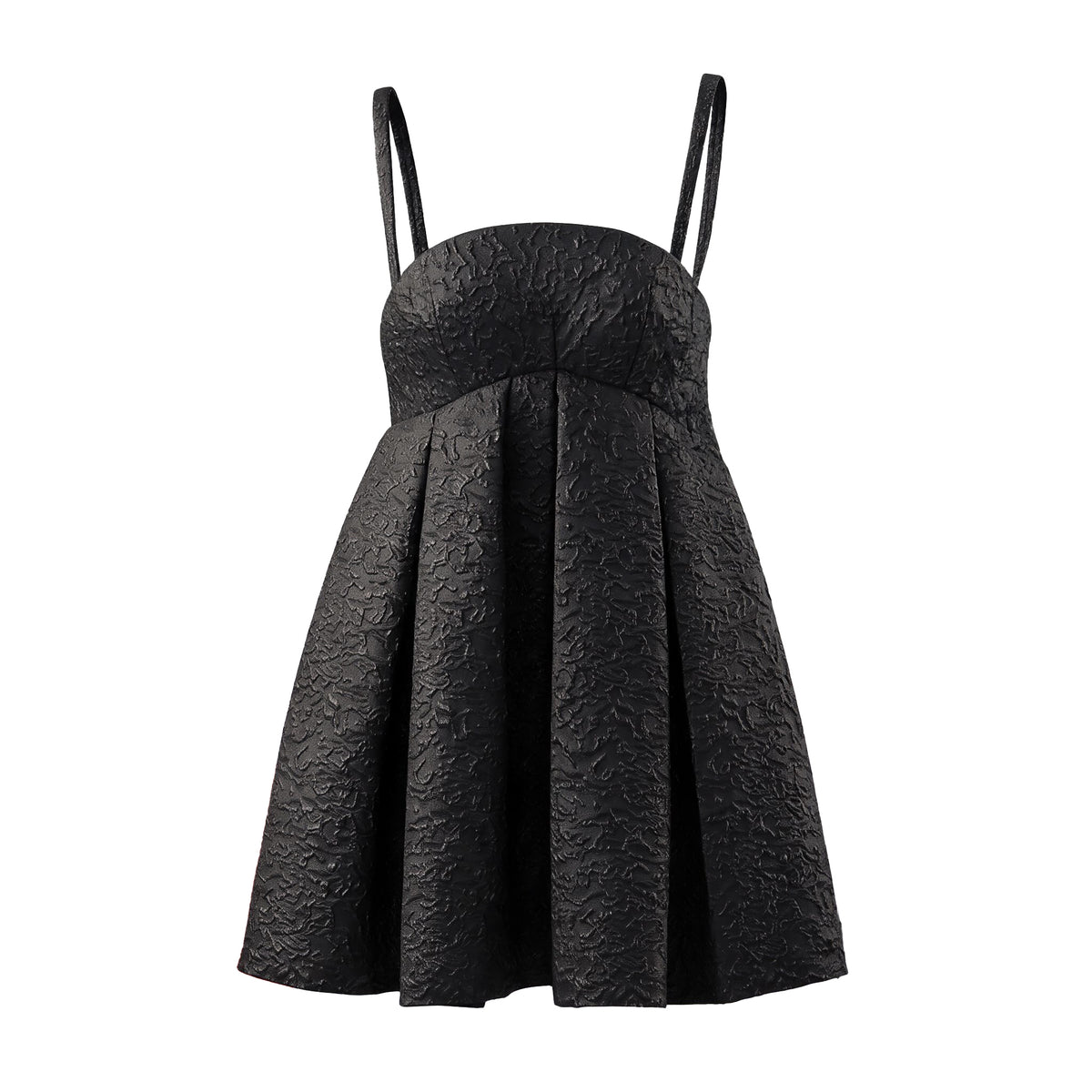 VERSACE PLEATED METALLIC CLOQUE MINI DRESS IN BLACK - SIZE 38
