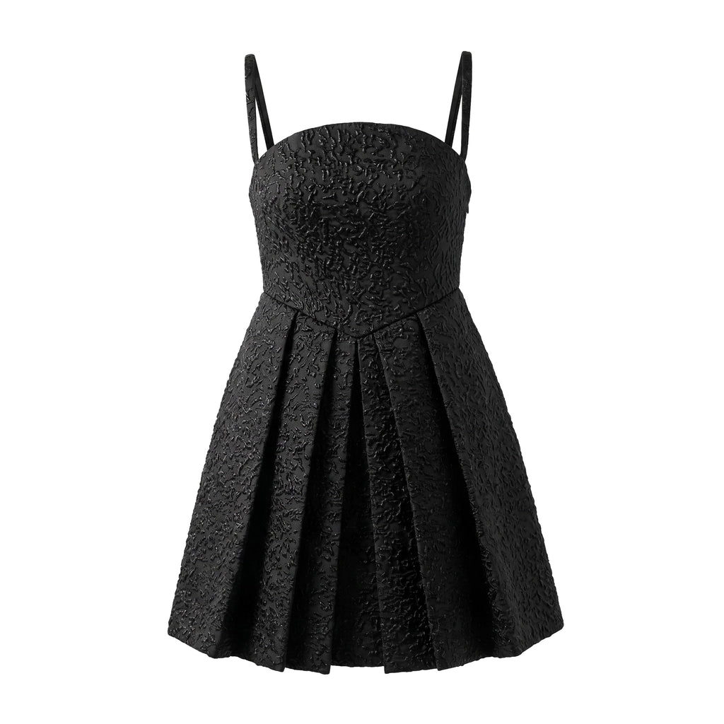 VERSACE PLEATED METALLIC CLOQUE MINI DRESS IN BLACK - SIZE 38
