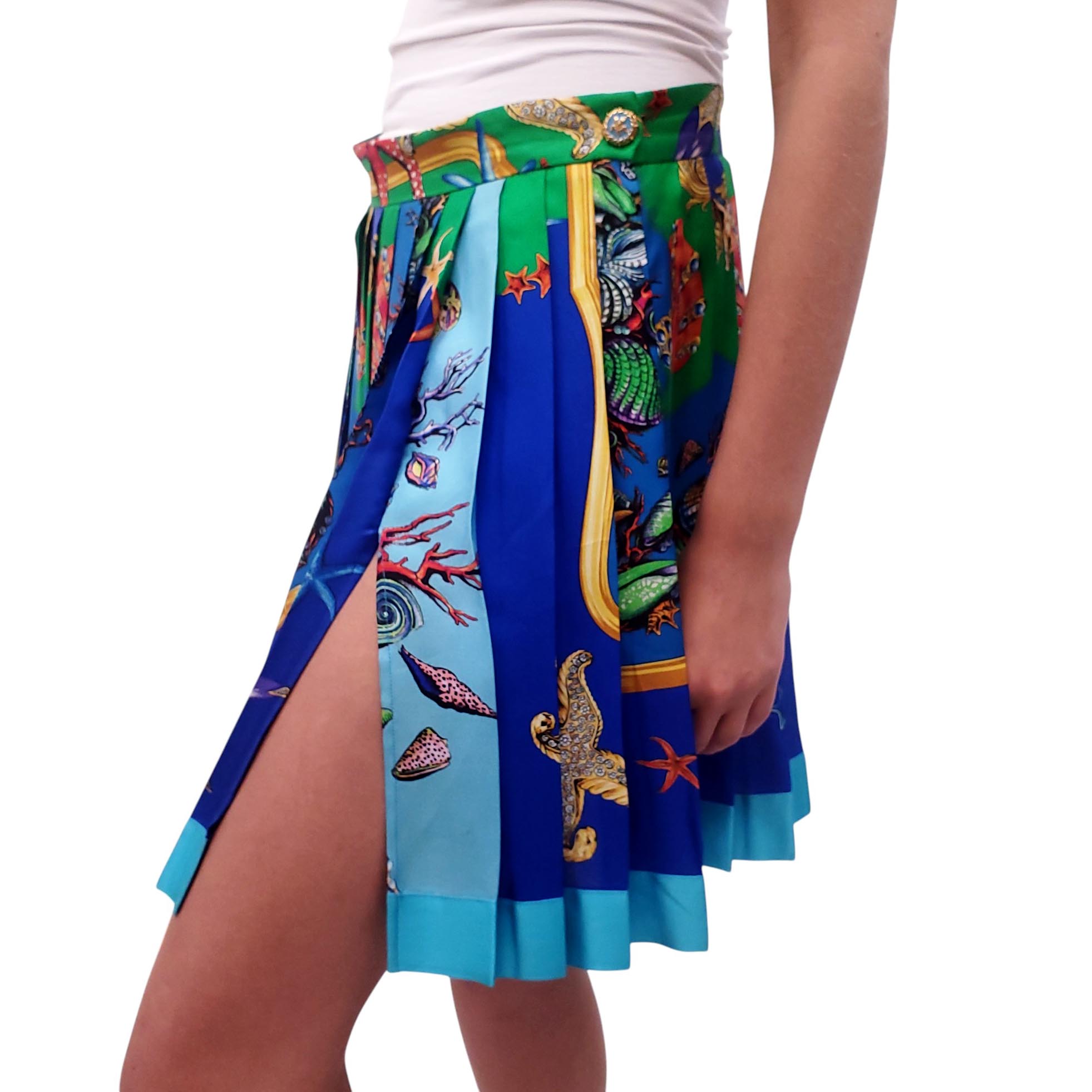 VERSACE PLEATED PRINTED SILK-TWILL MINI SKIRT - SIZE 44