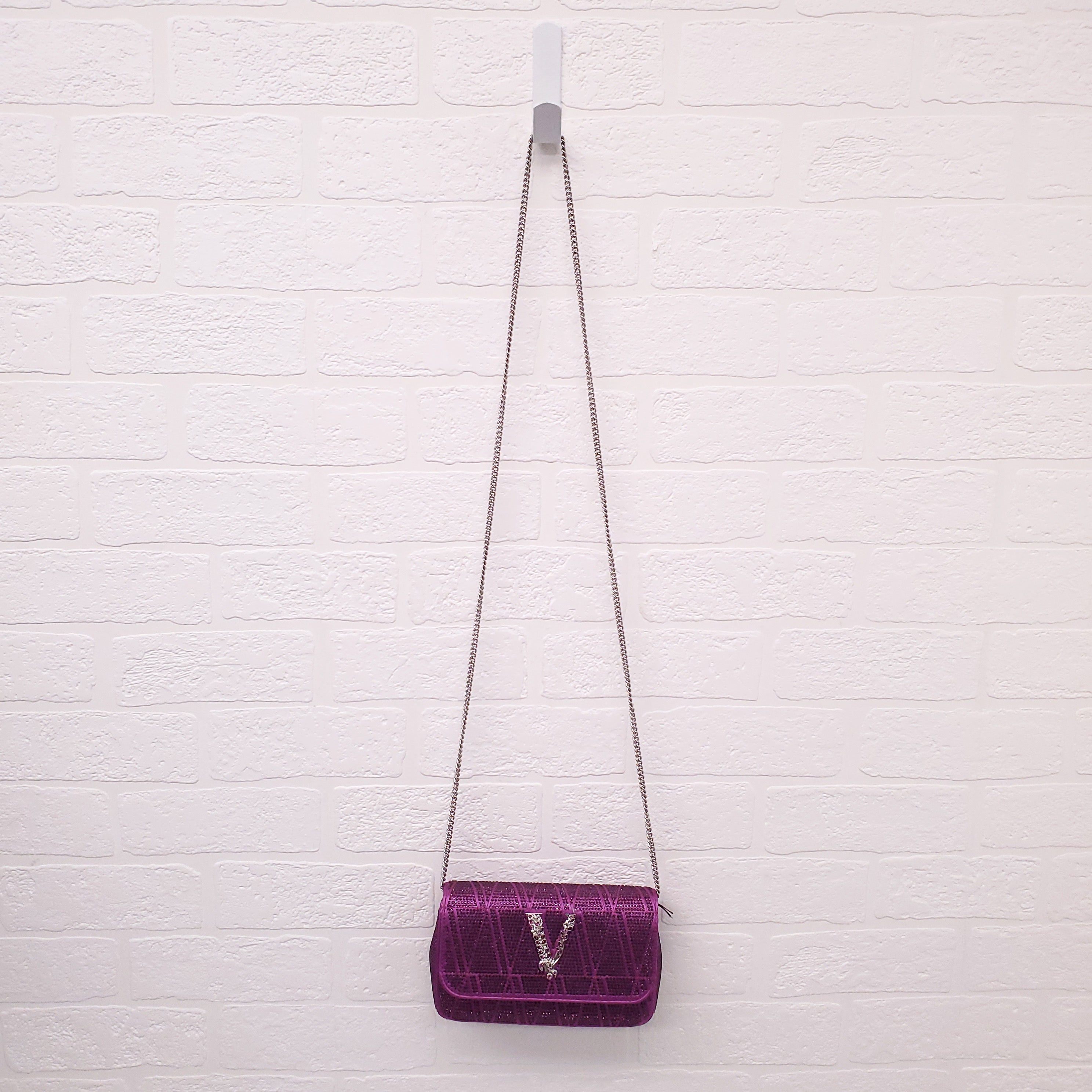 VERSACE PURPLE MINI VIRTUS CRYSTAL PAVÉ EVENING BAG