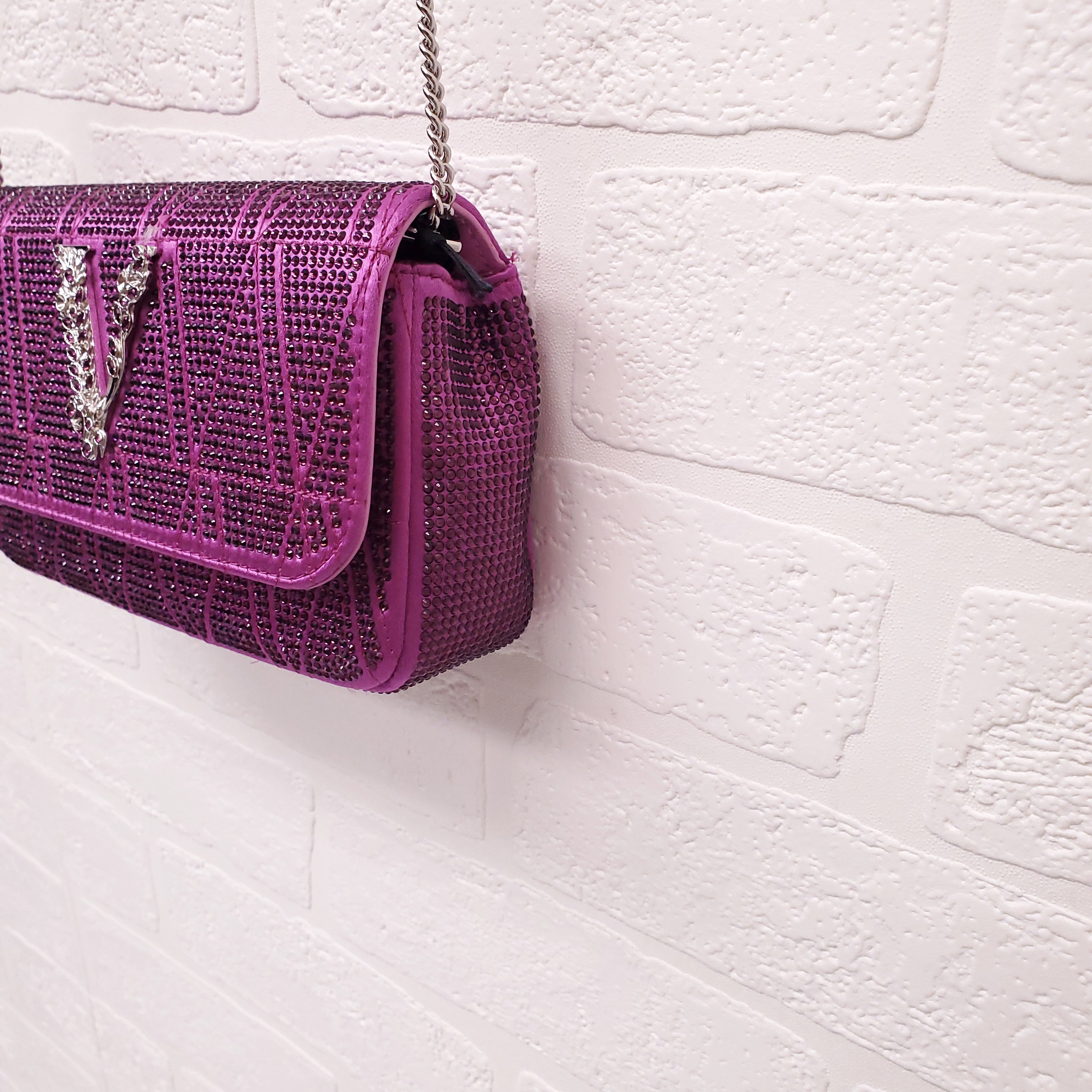 VERSACE PURPLE MINI VIRTUS CRYSTAL PAVÉ EVENING BAG