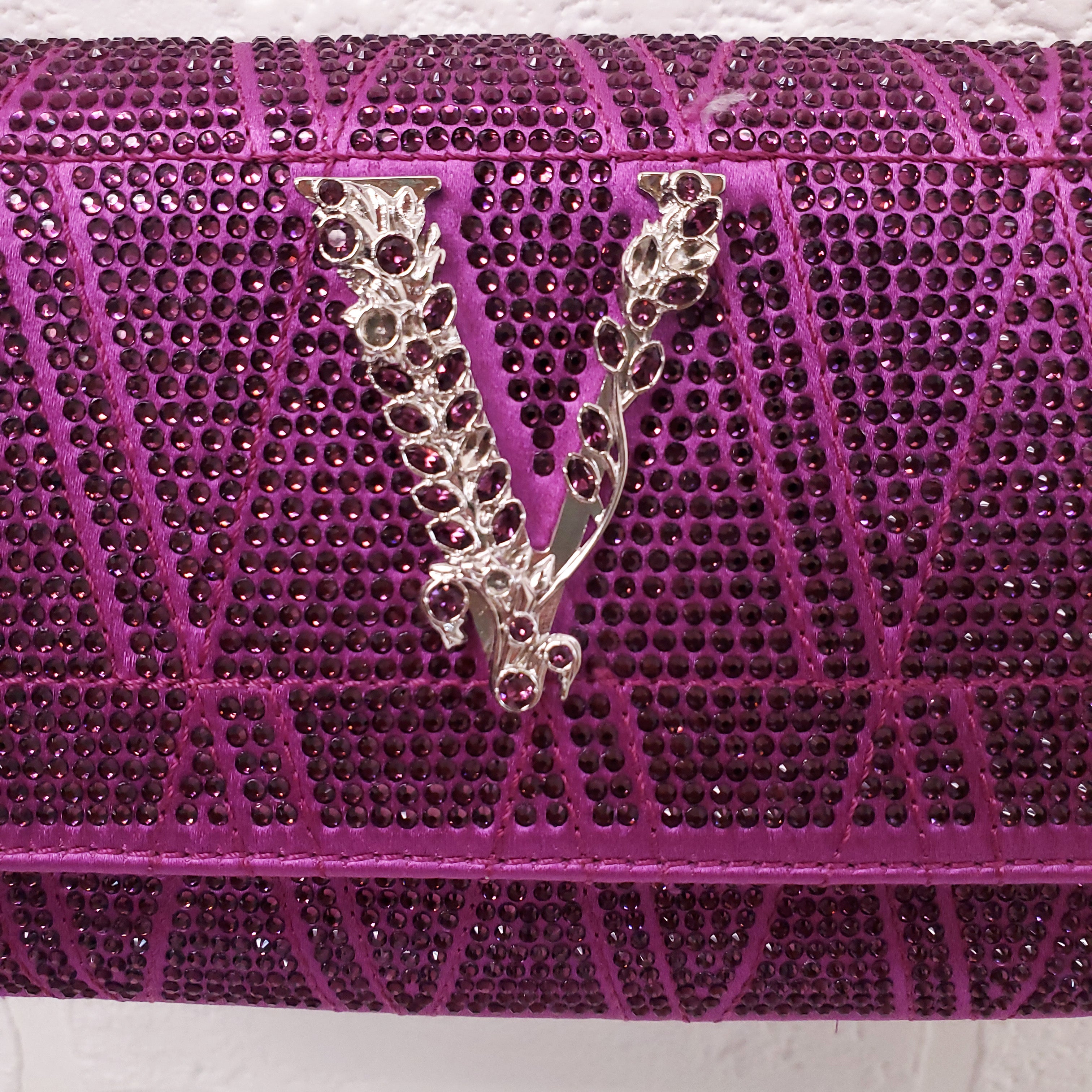 VERSACE PURPLE MINI VIRTUS CRYSTAL PAVÉ EVENING BAG