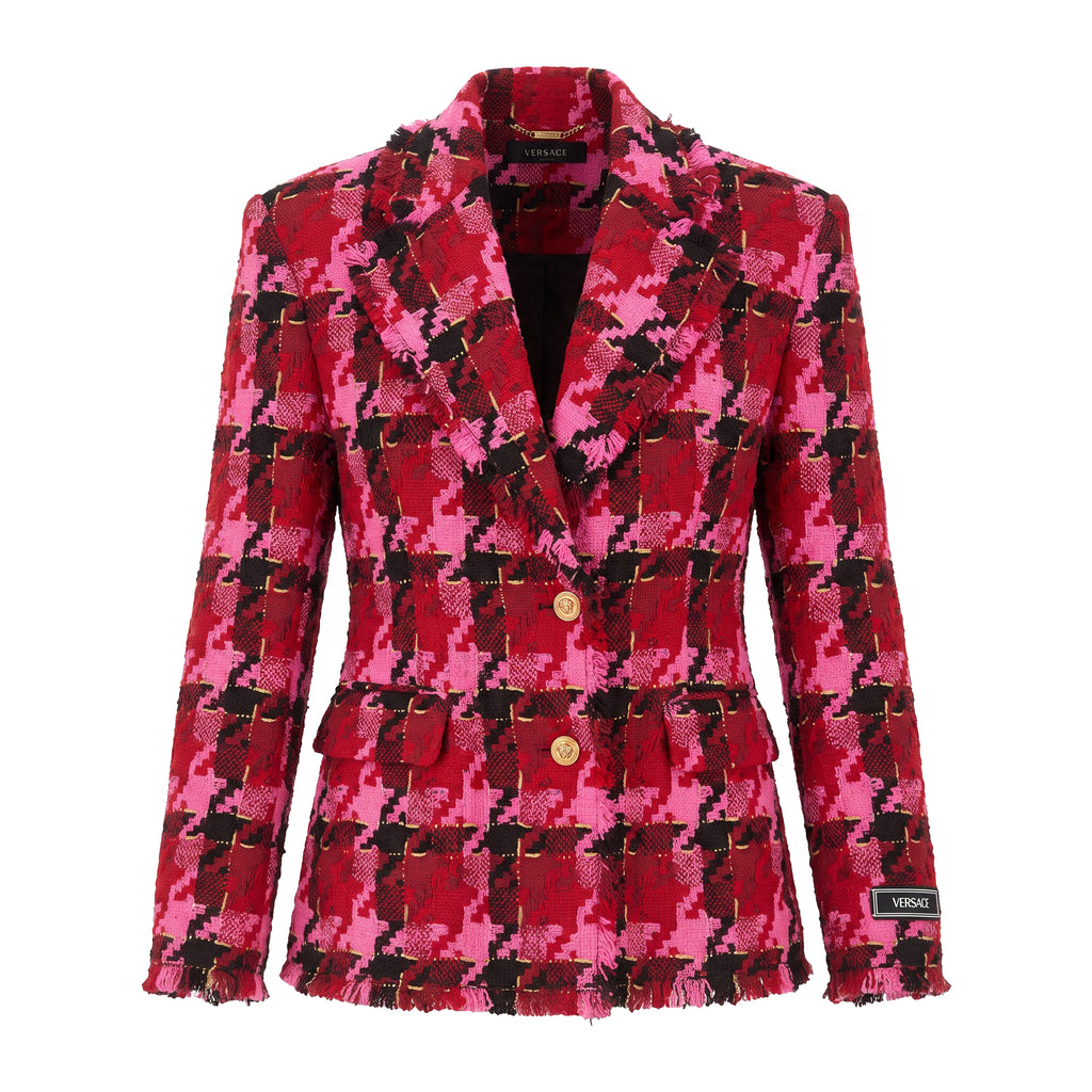 VERSACE RED AND PINK HOUNDSTOOTH BLAZER - SIZE 40